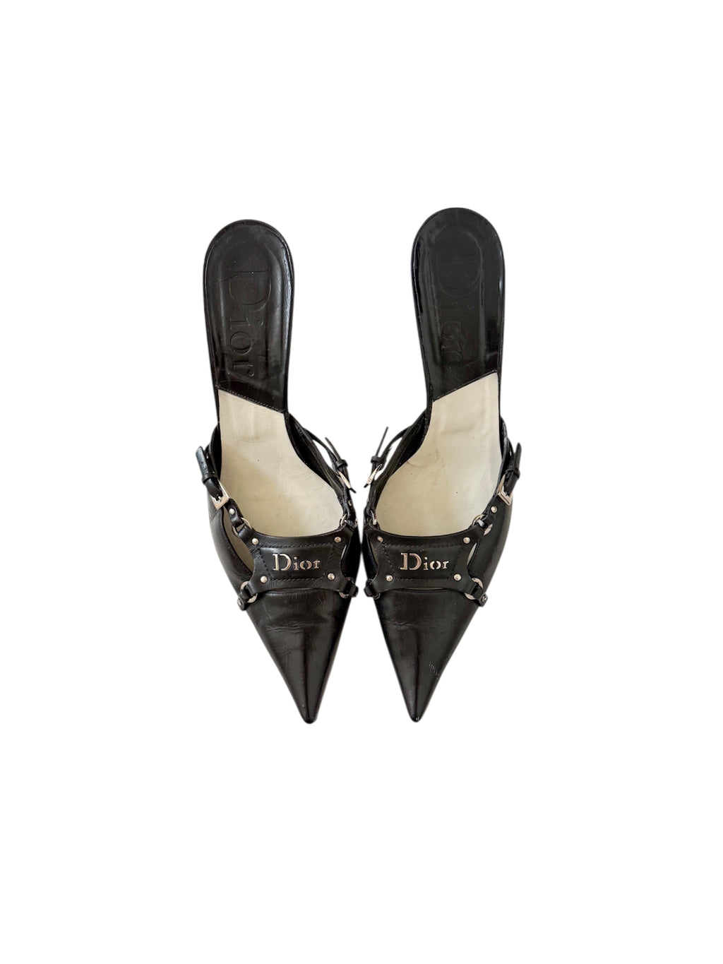 Christian Dior F/W 2003 Black Leather Bondage Mules
