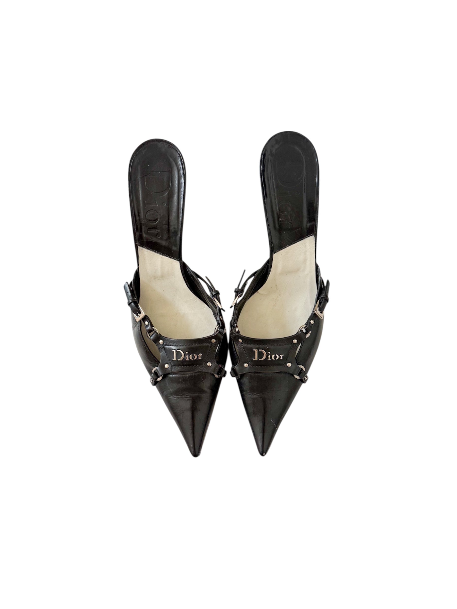 Christian Dior F/W 2003 Black Leather Bondage Mules