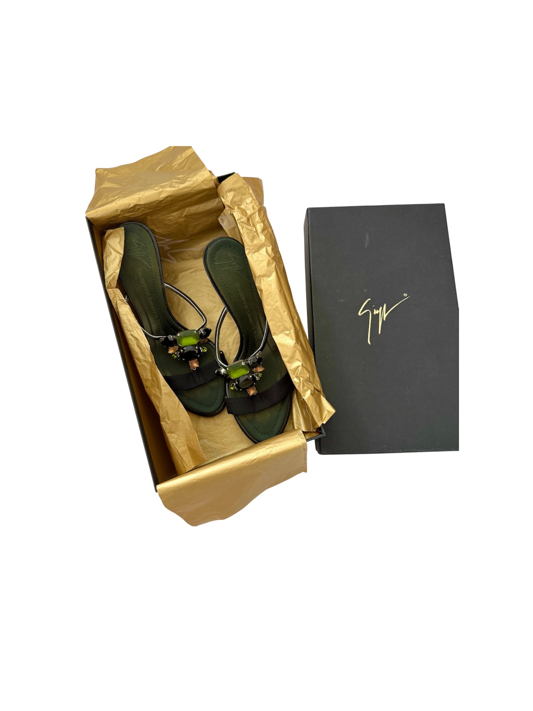 Giuseppe Zanotti Emerald Green & Black Jewel Crystal Heels