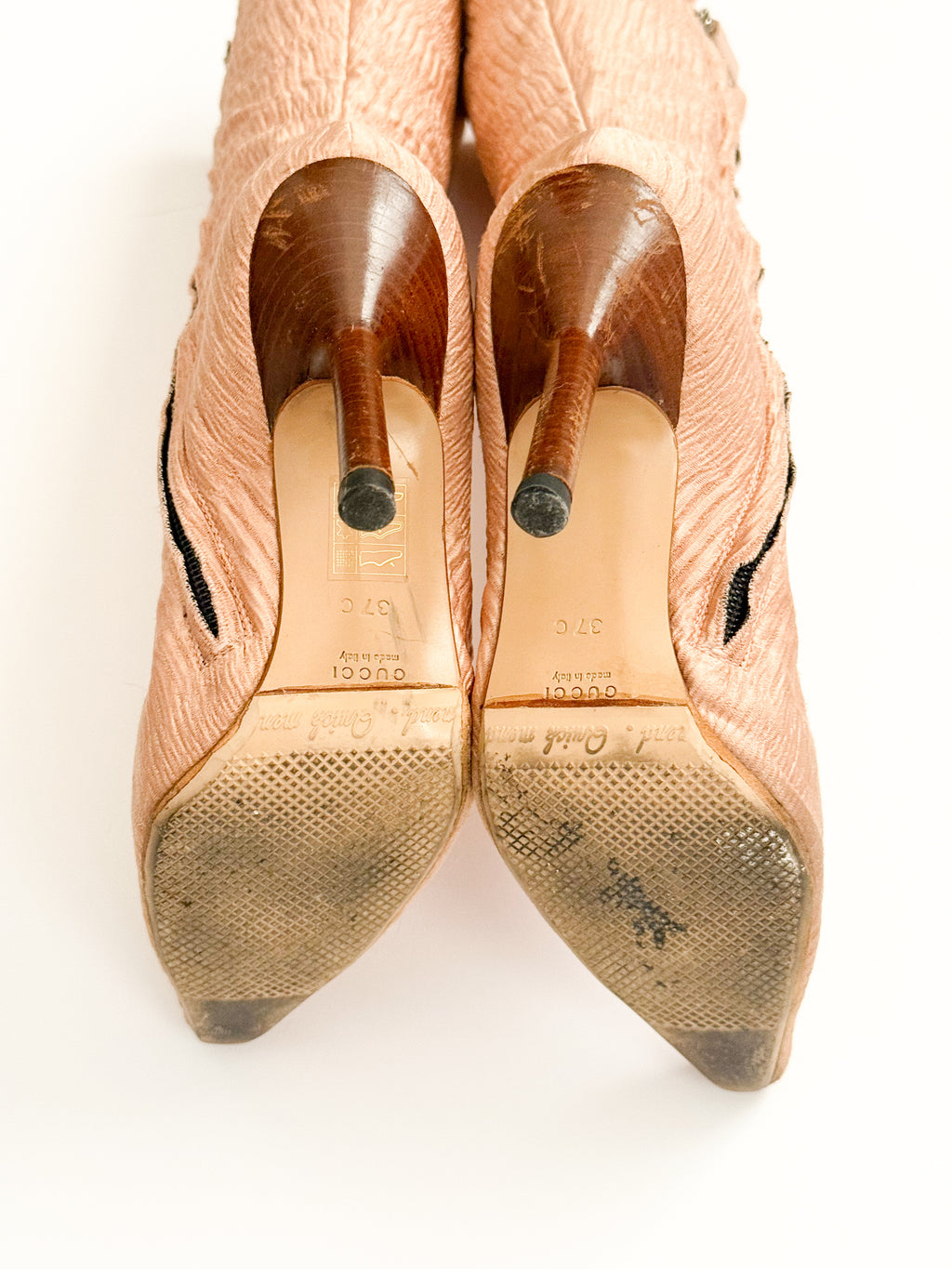 Gucci A/W 1999 Pink Silk Plisse Boots