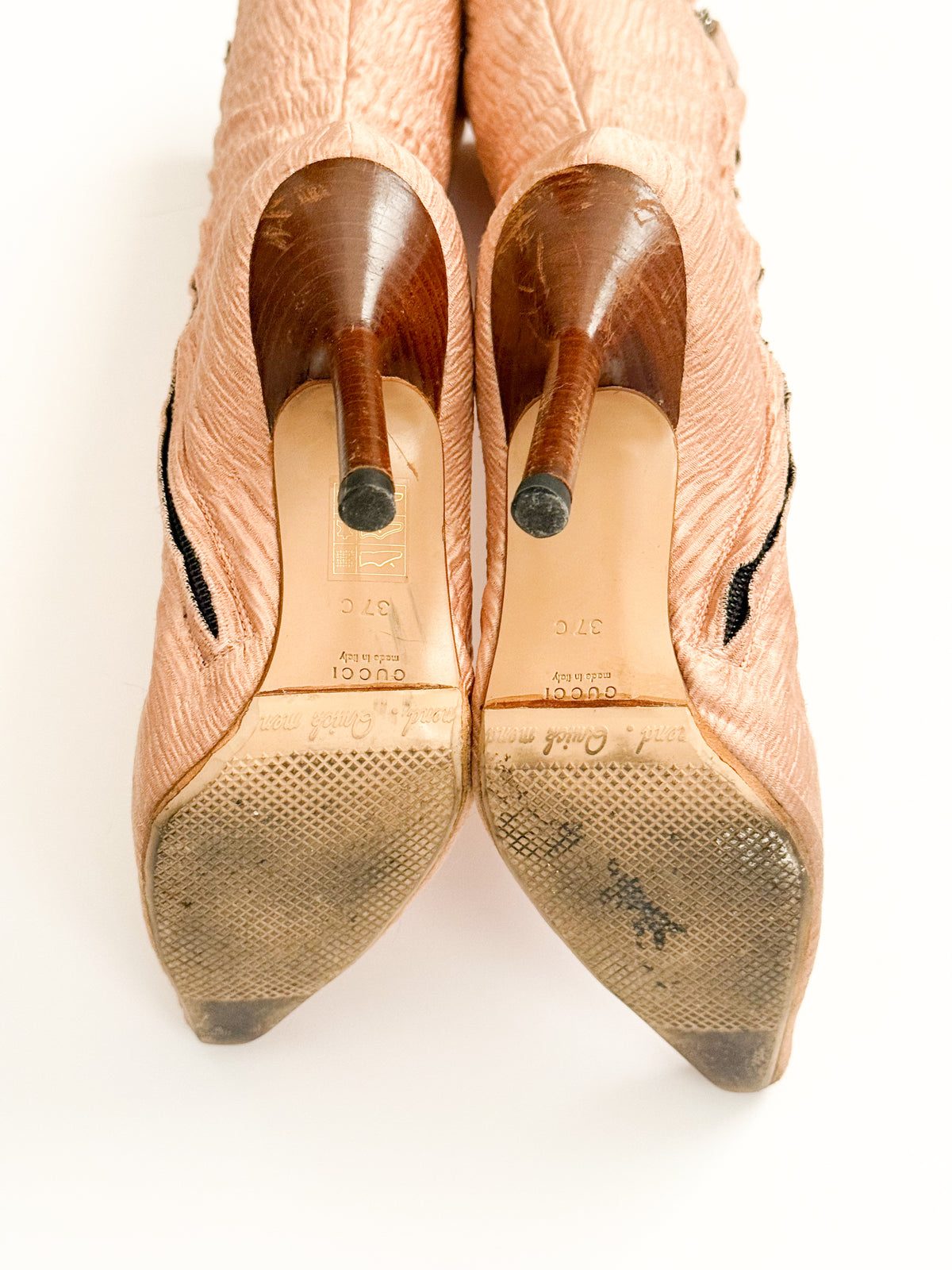 Gucci A/W 1999 Pink Silk Plisse Boots