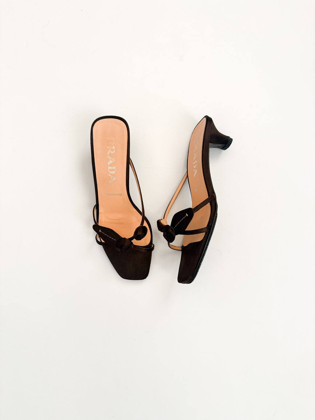 Prada Rosebud Black Satin Kitten Heels