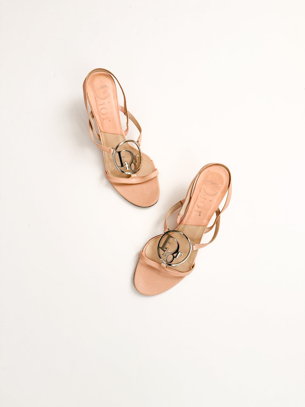 Christian Dior Pink Leather Logo Slingback Heels