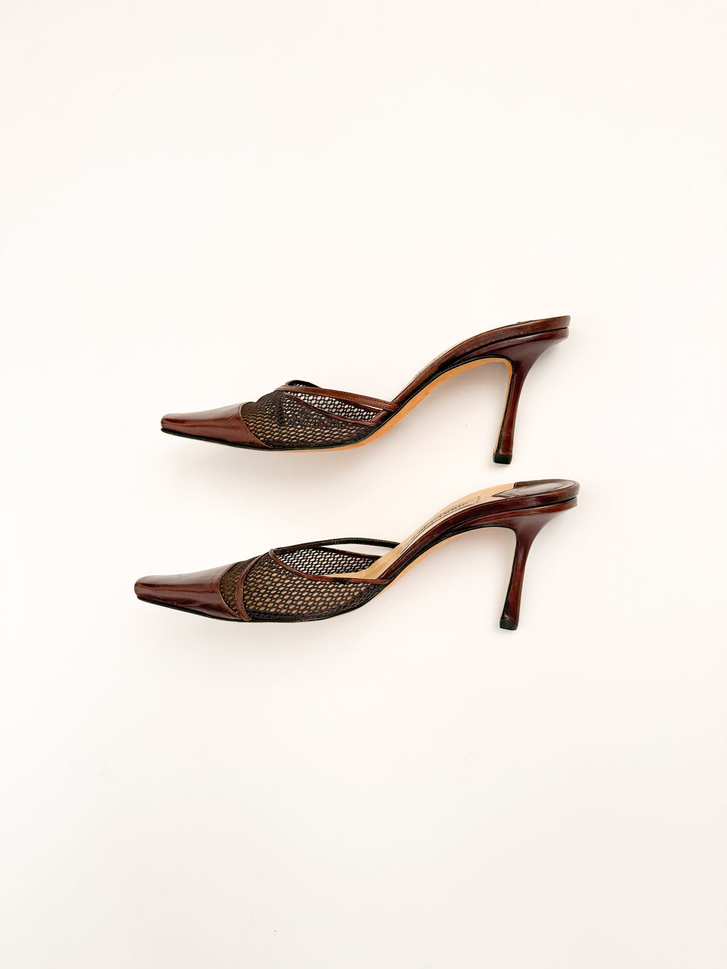 Jimmy Choo Brown Mesh Leather Mules