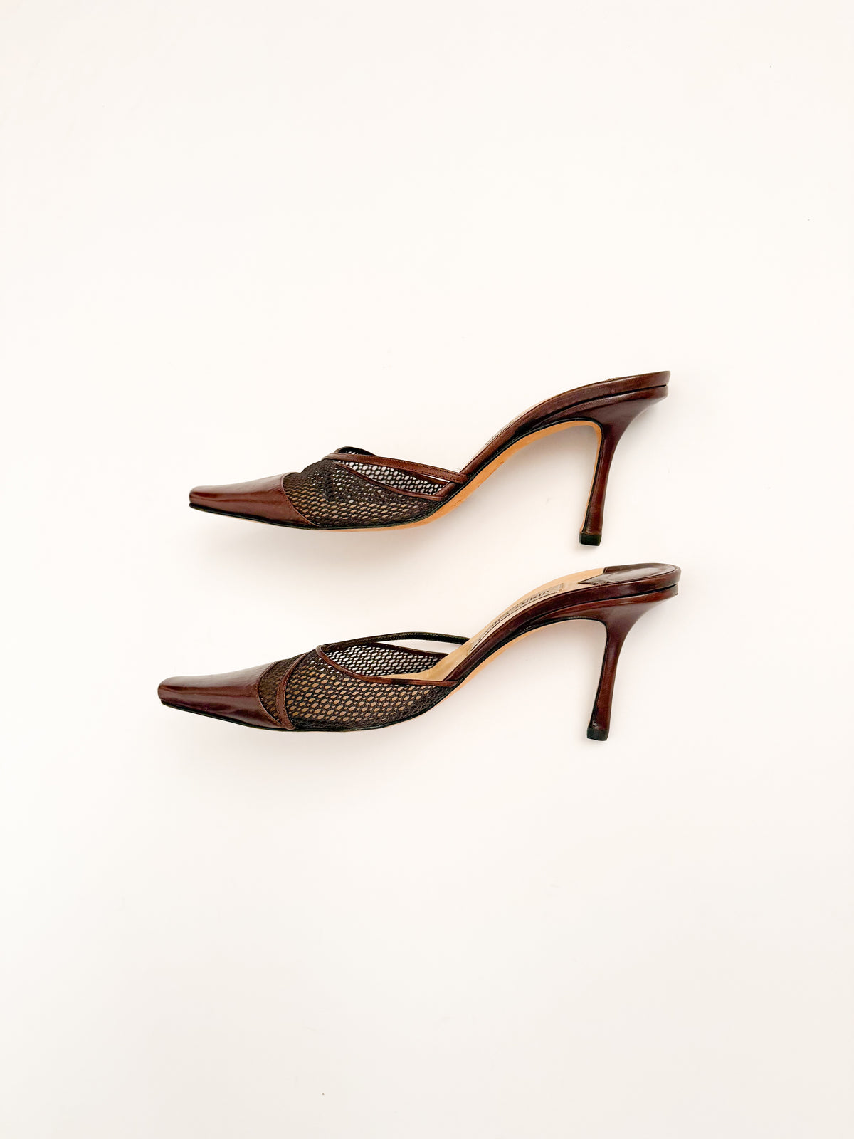 Jimmy Choo Brown Mesh Leather Mules
