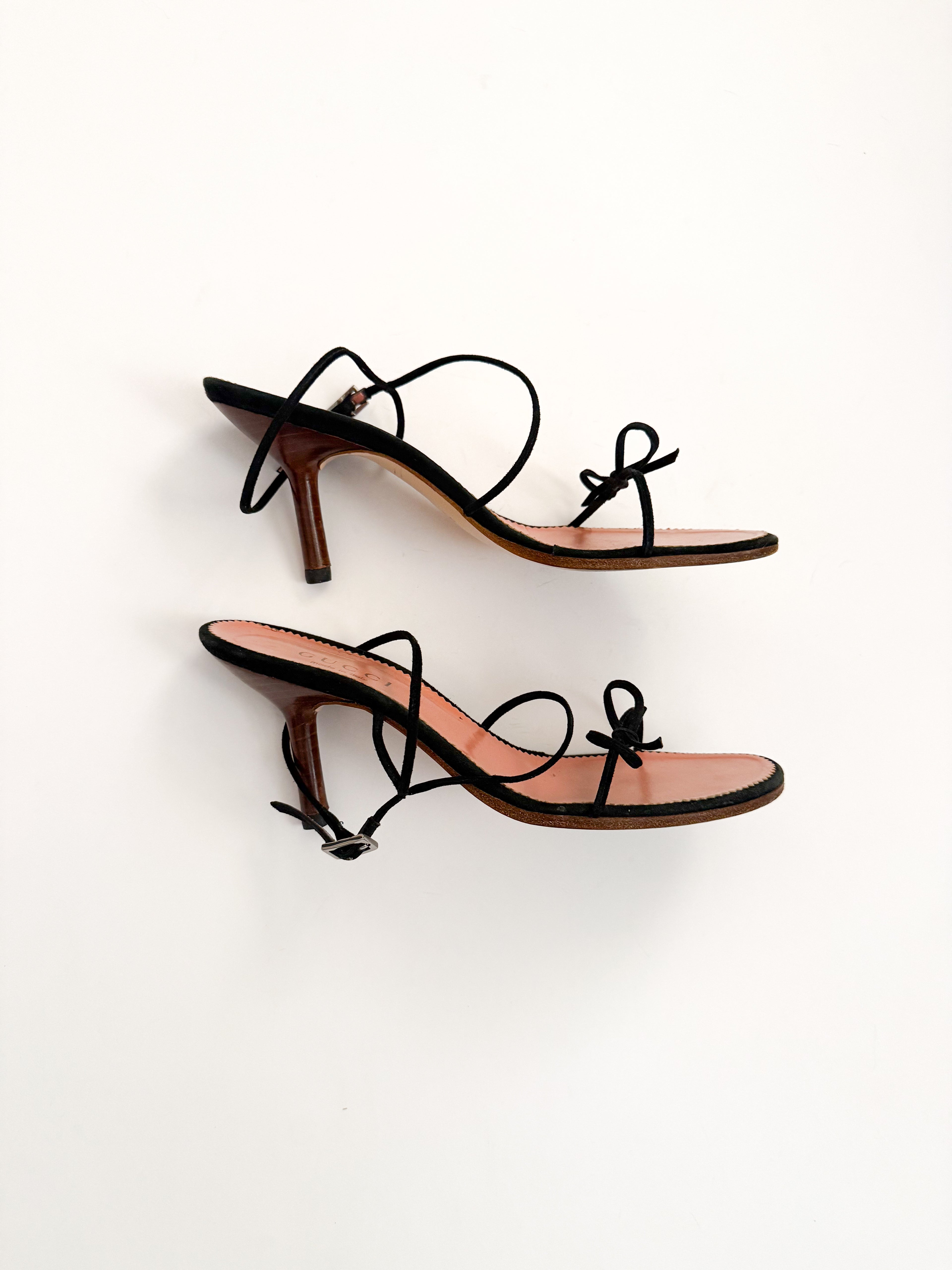 Gucci Thin Strappy Black Bow Heels