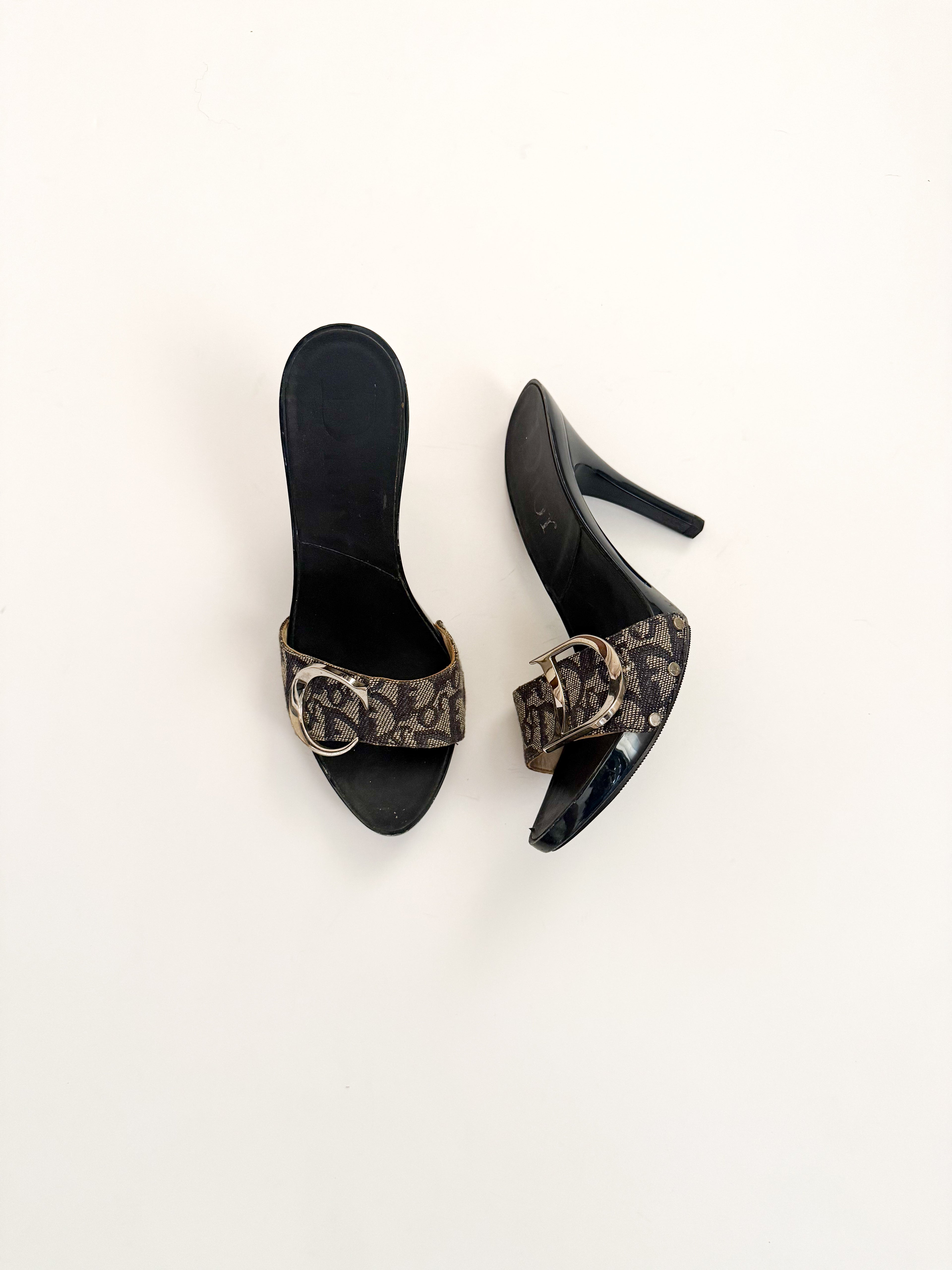Christian Dior Blue Monogram Canvas Trotter Heels
