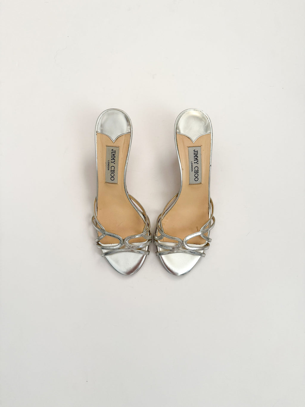 Jimmy Choo Metallic Silver Strappy Kitten Heels