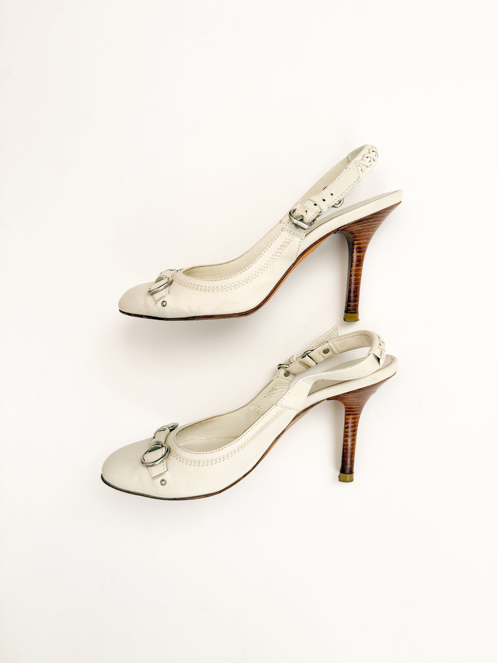 Christian Dior White Leather Round Toe Slingback Heels
