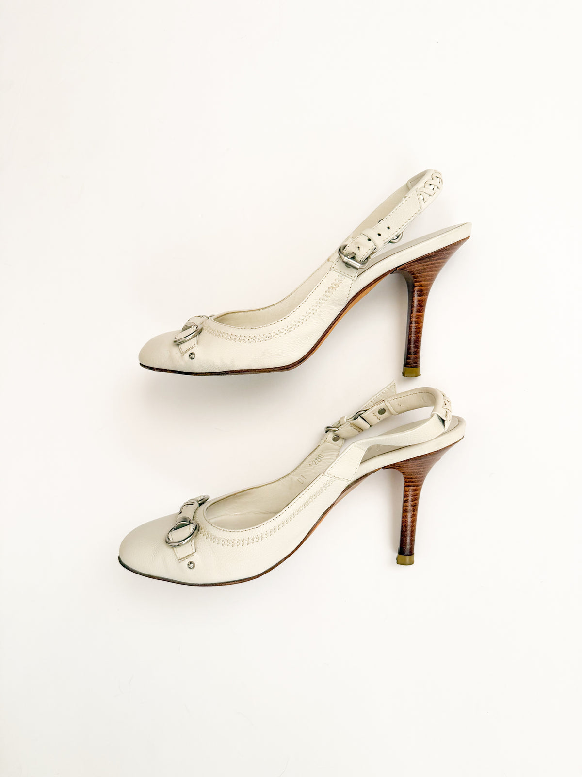 Christian Dior White Leather Round Toe Slingback Heels