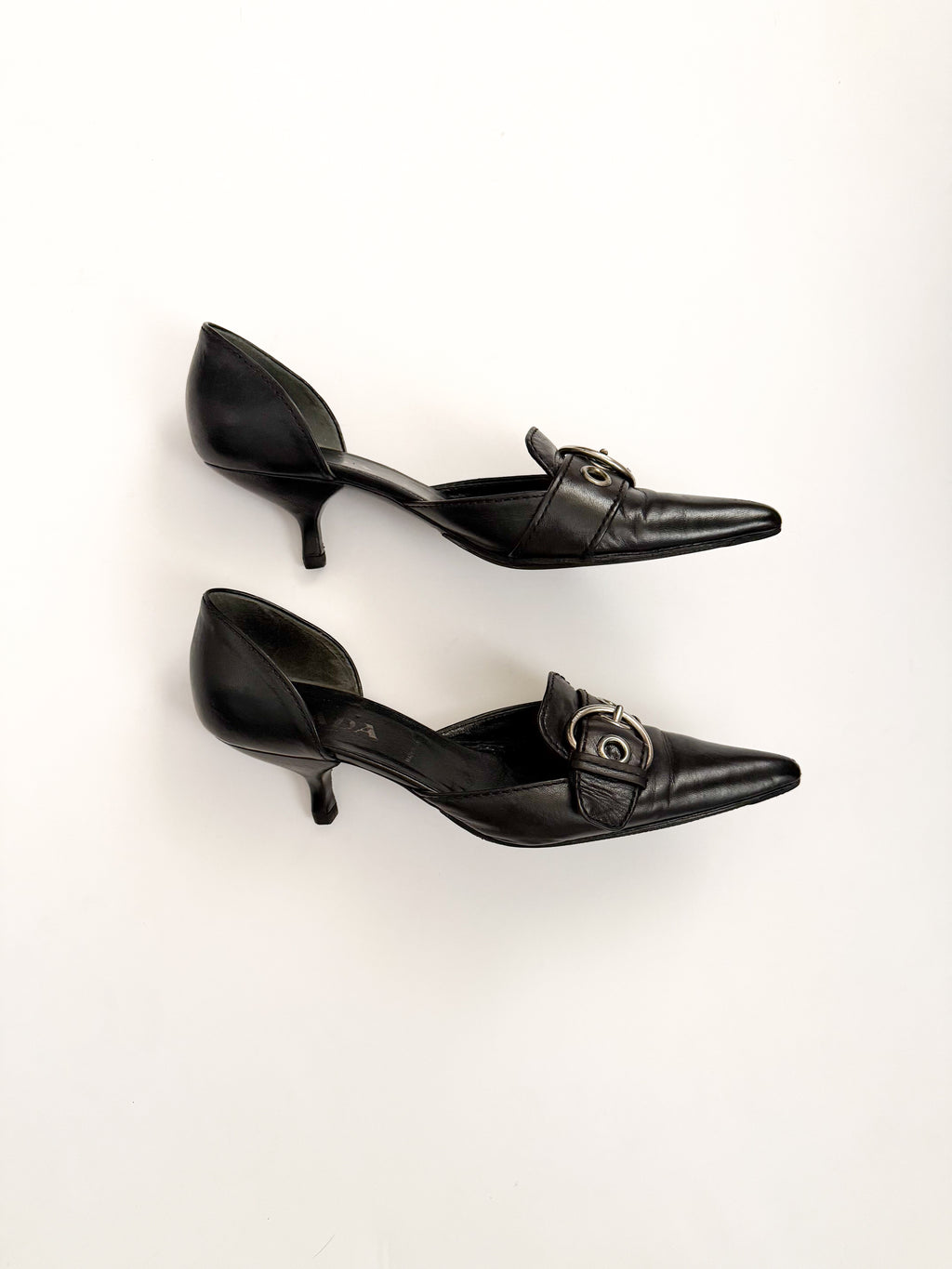 Prada S/S 2002 Black Buckle Leather d'Orsay Pumps