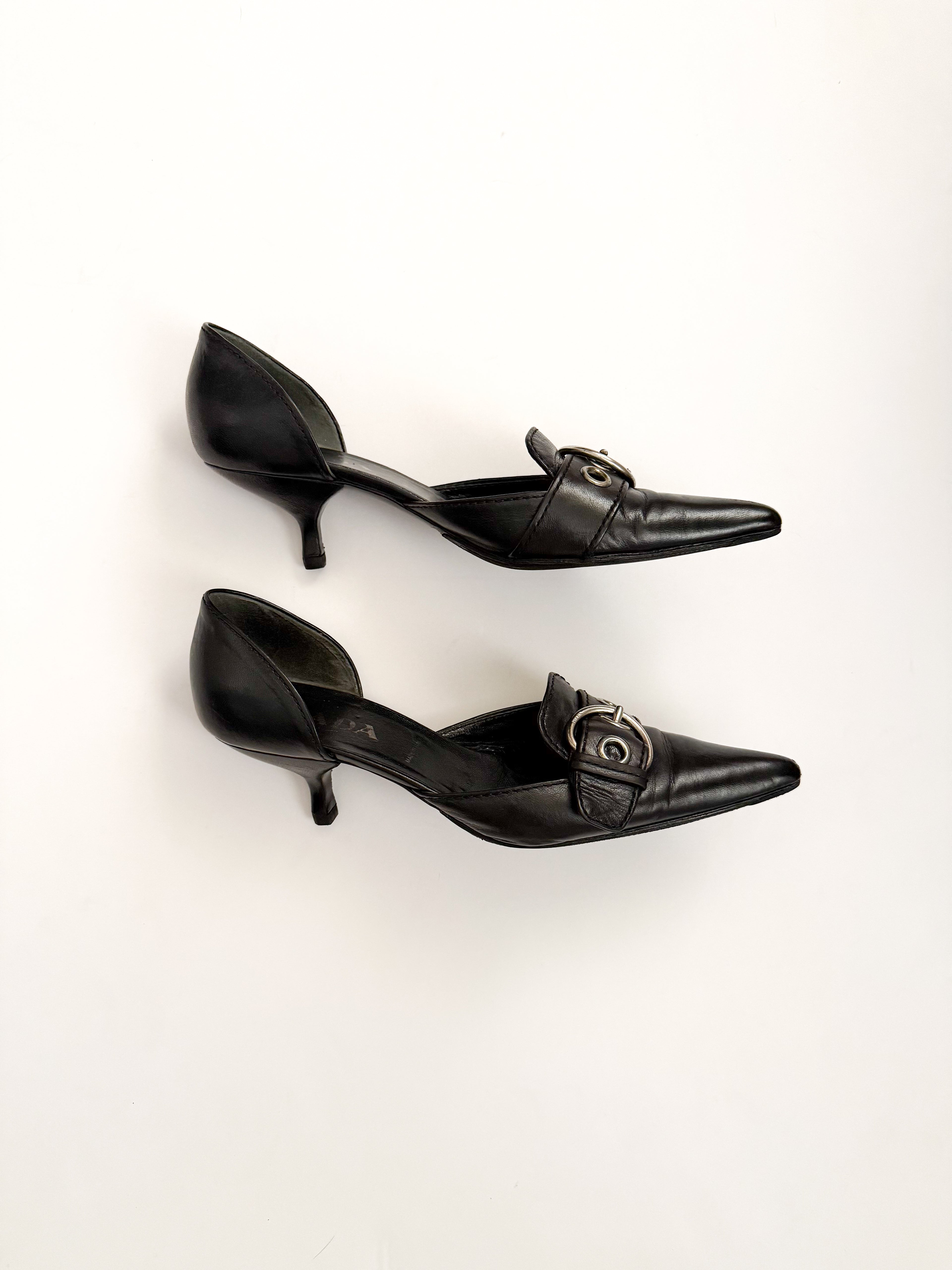 Prada S/S 2002 Black Buckle Leather d'Orsay Pumps