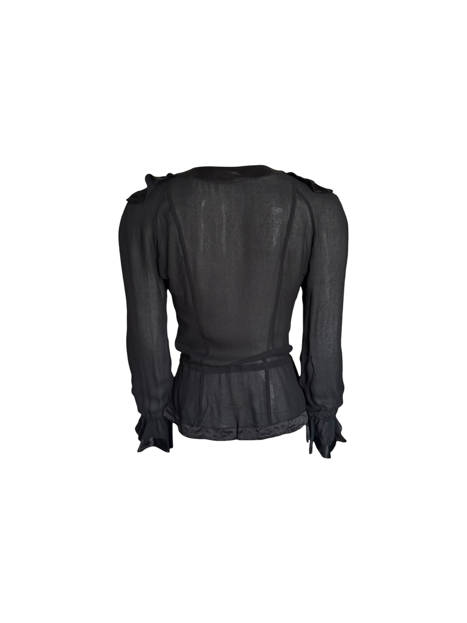 Blumarine Black Silk Ruffle Long Sleeve Blouse