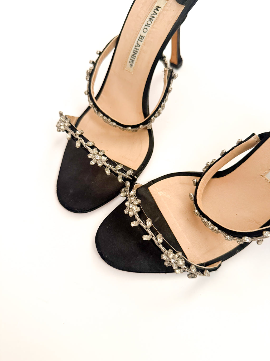 Manolo Blahnik Floral Crystal Black Heels