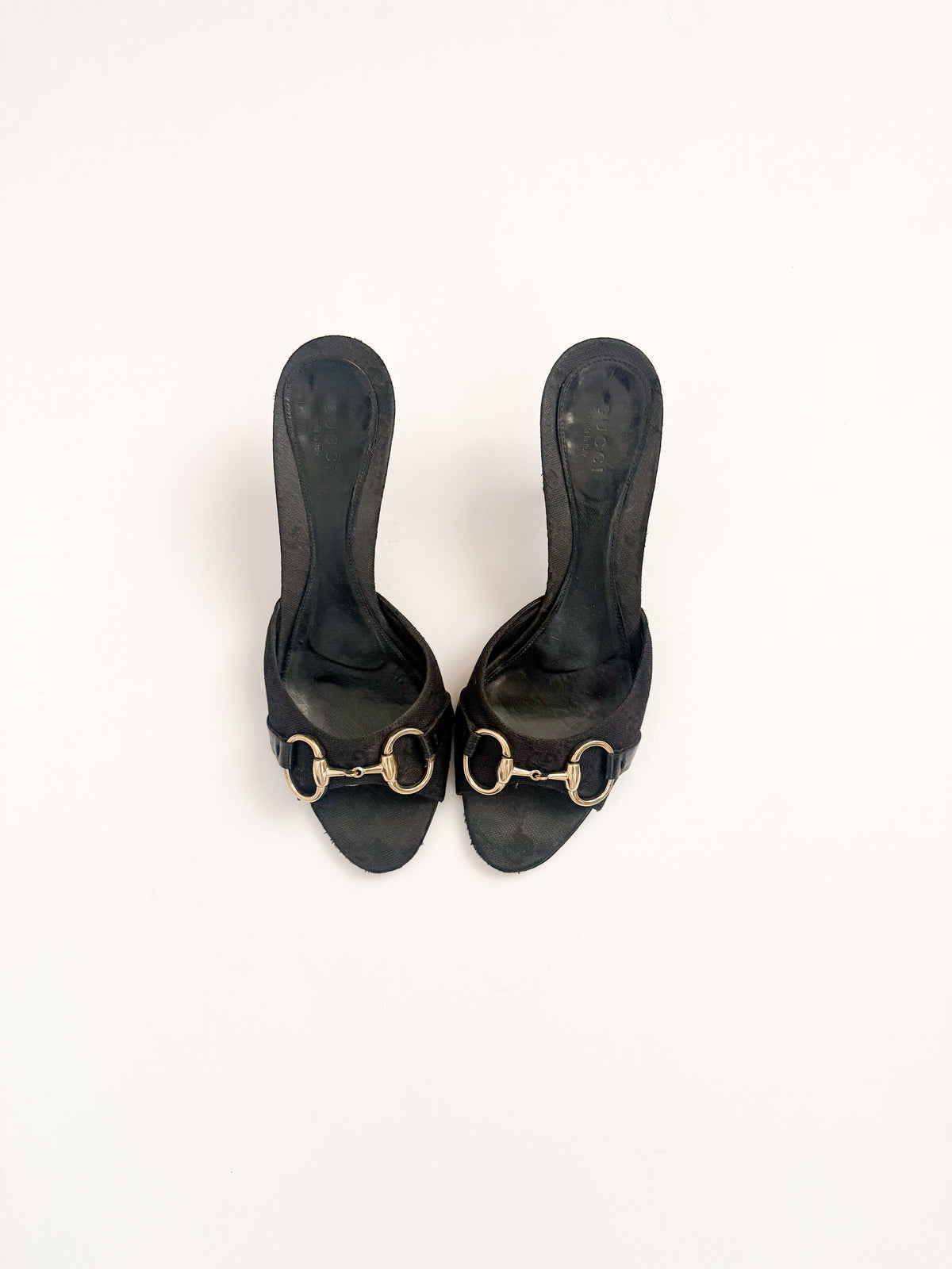 Gucci Black Monogram Horsebit Heels