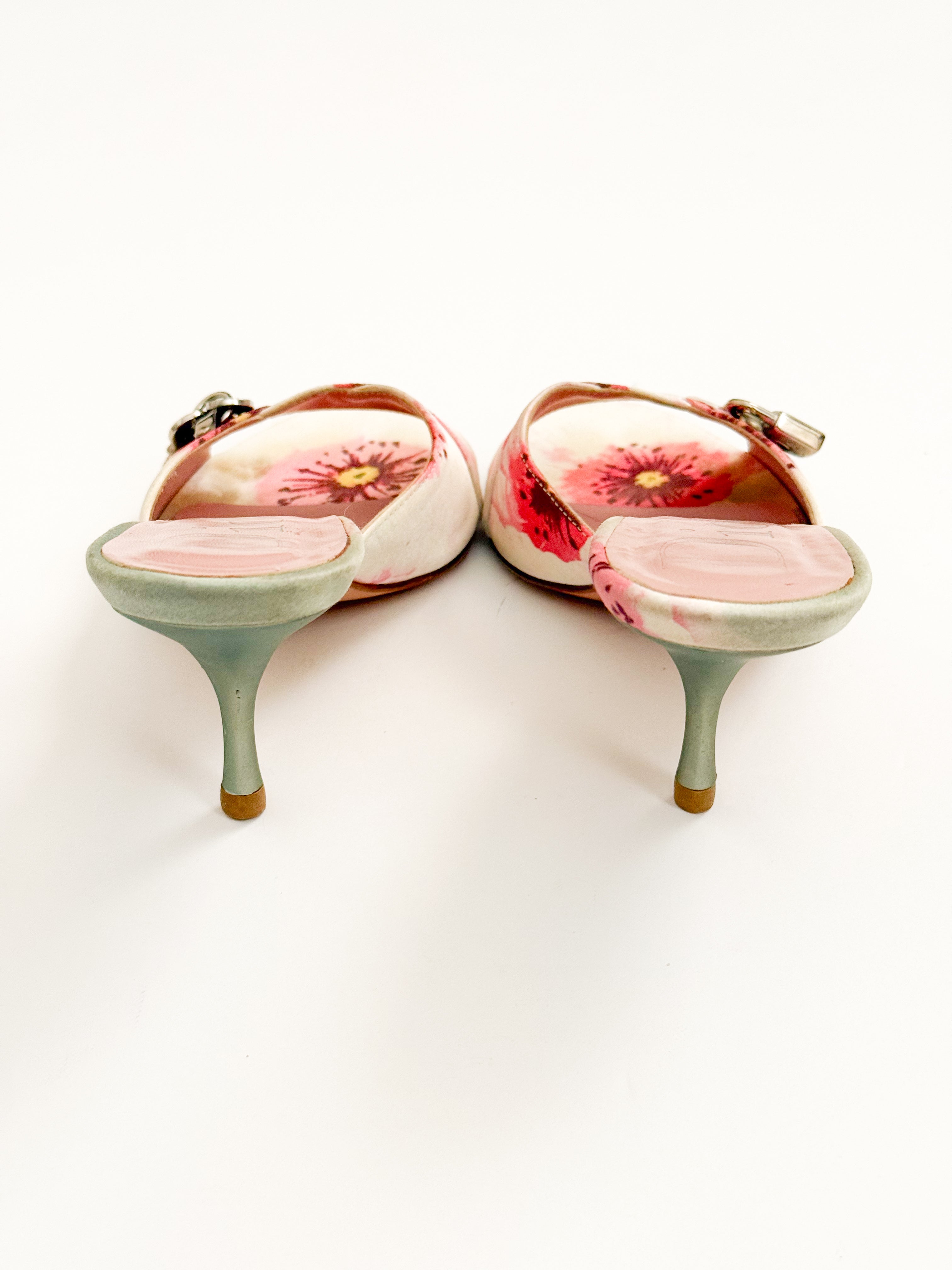 Christian Dior S/S 2005 Pink Floral Lock & Key Heels