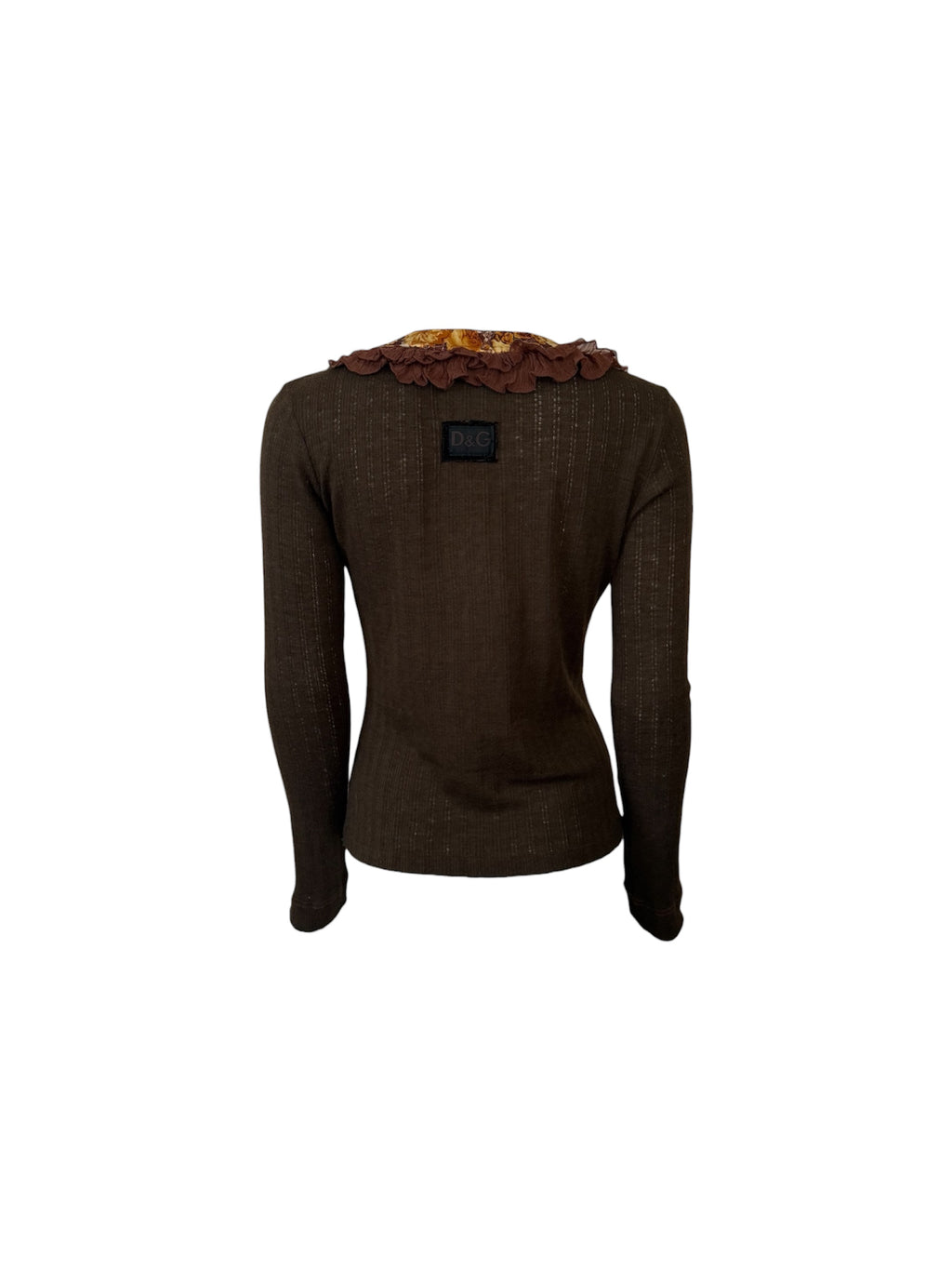 Dolce & Gabbana Floral Ruffle Brown Long Sleeve Top