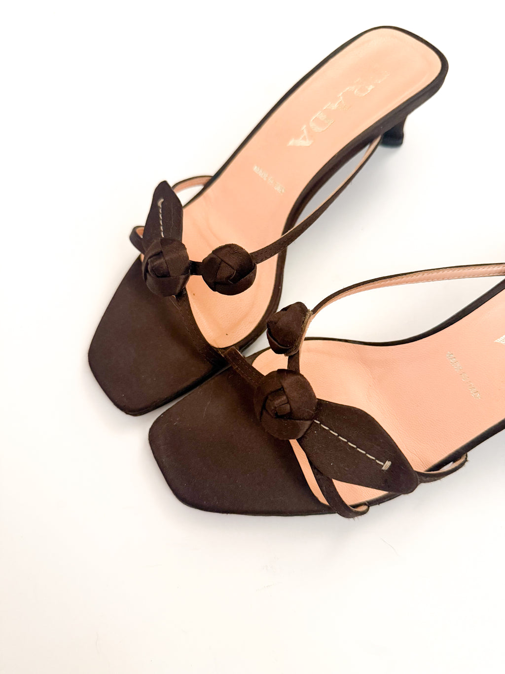 Prada Rosebud Black Satin Kitten Heels