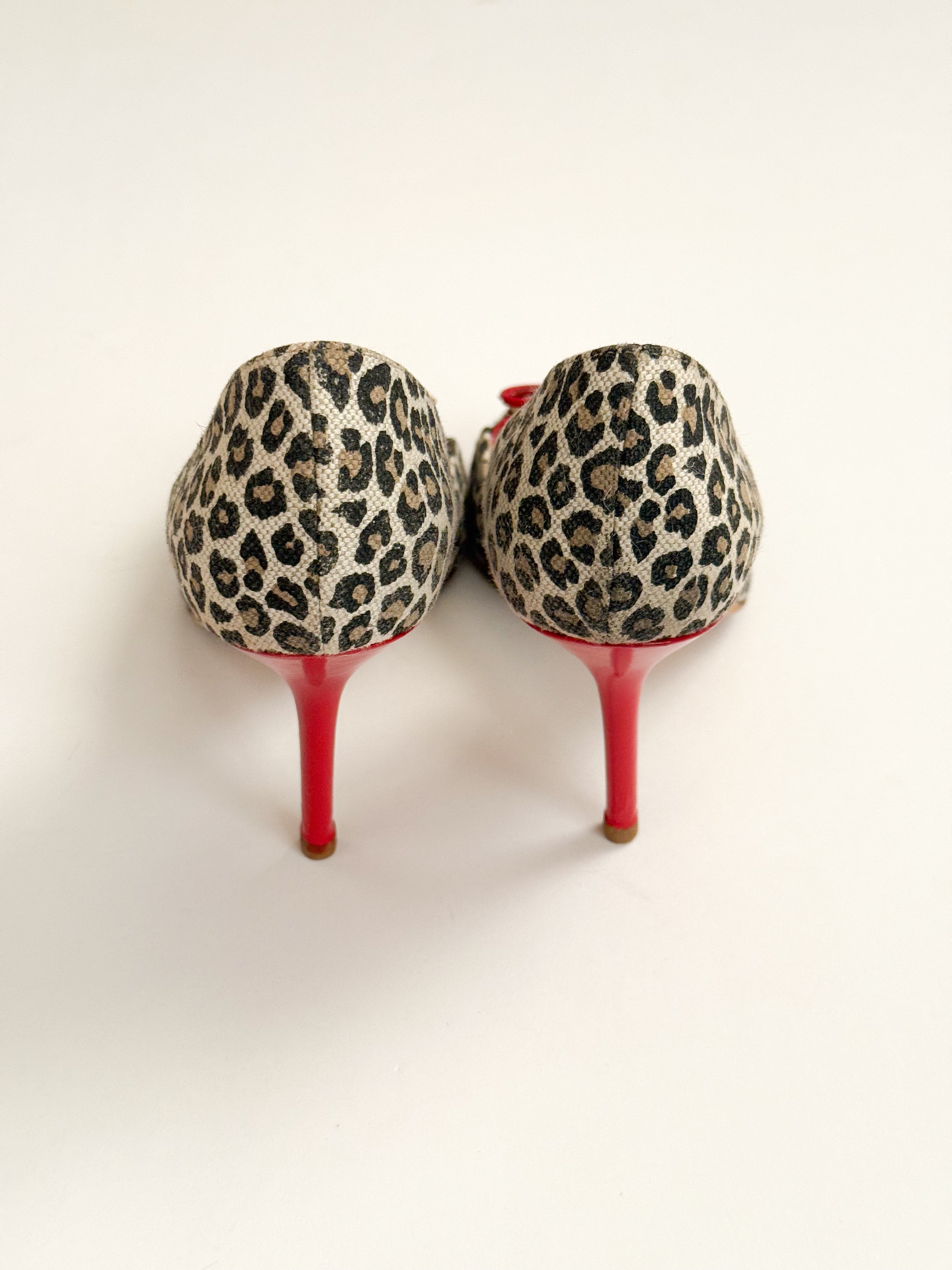Jimmy Choo Red Bow Leopard D'Orsay Pumps