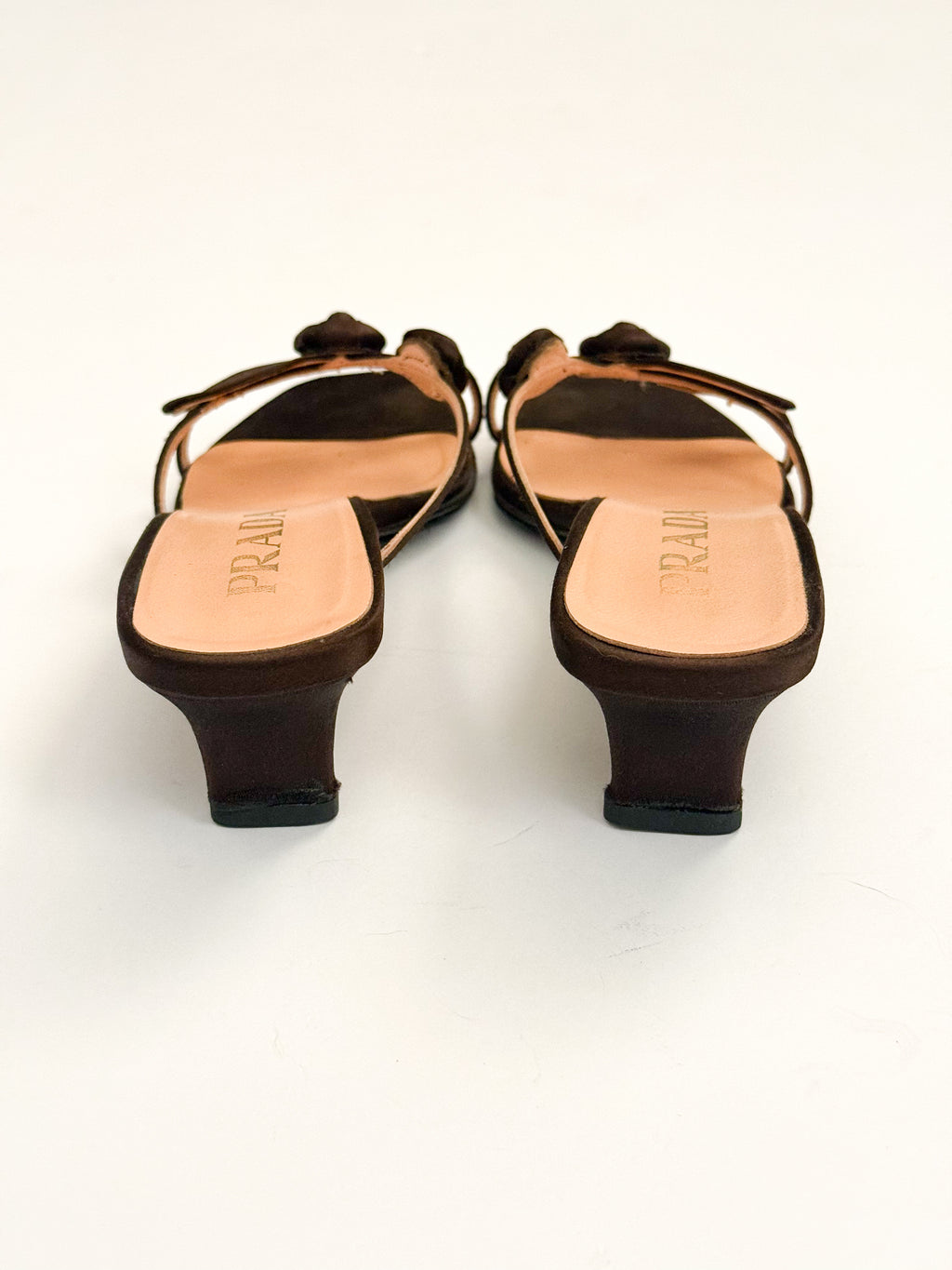 Prada Rosebud Black Satin Kitten Heels