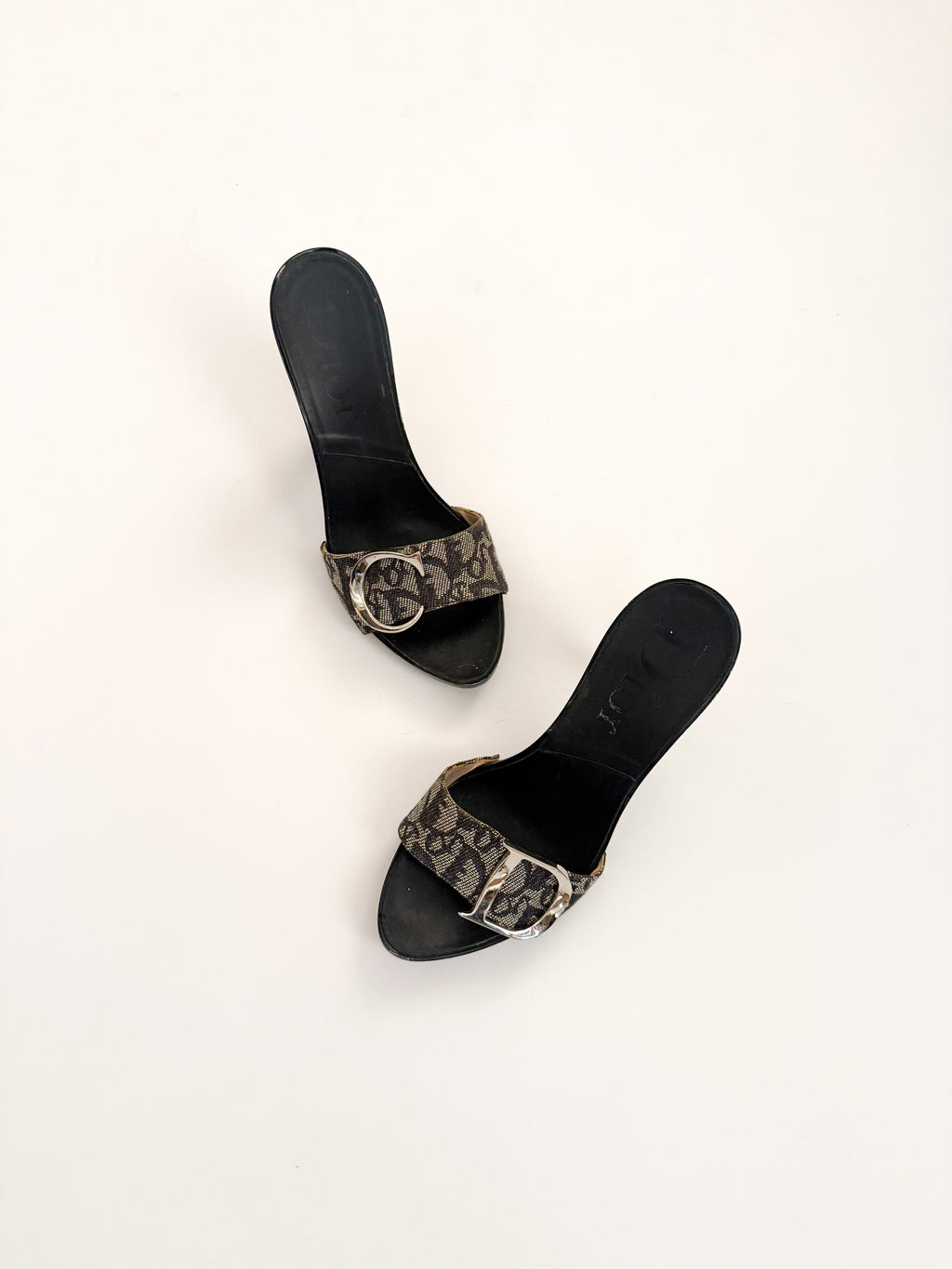 Christian Dior Blue Monogram Canvas Trotter Heels