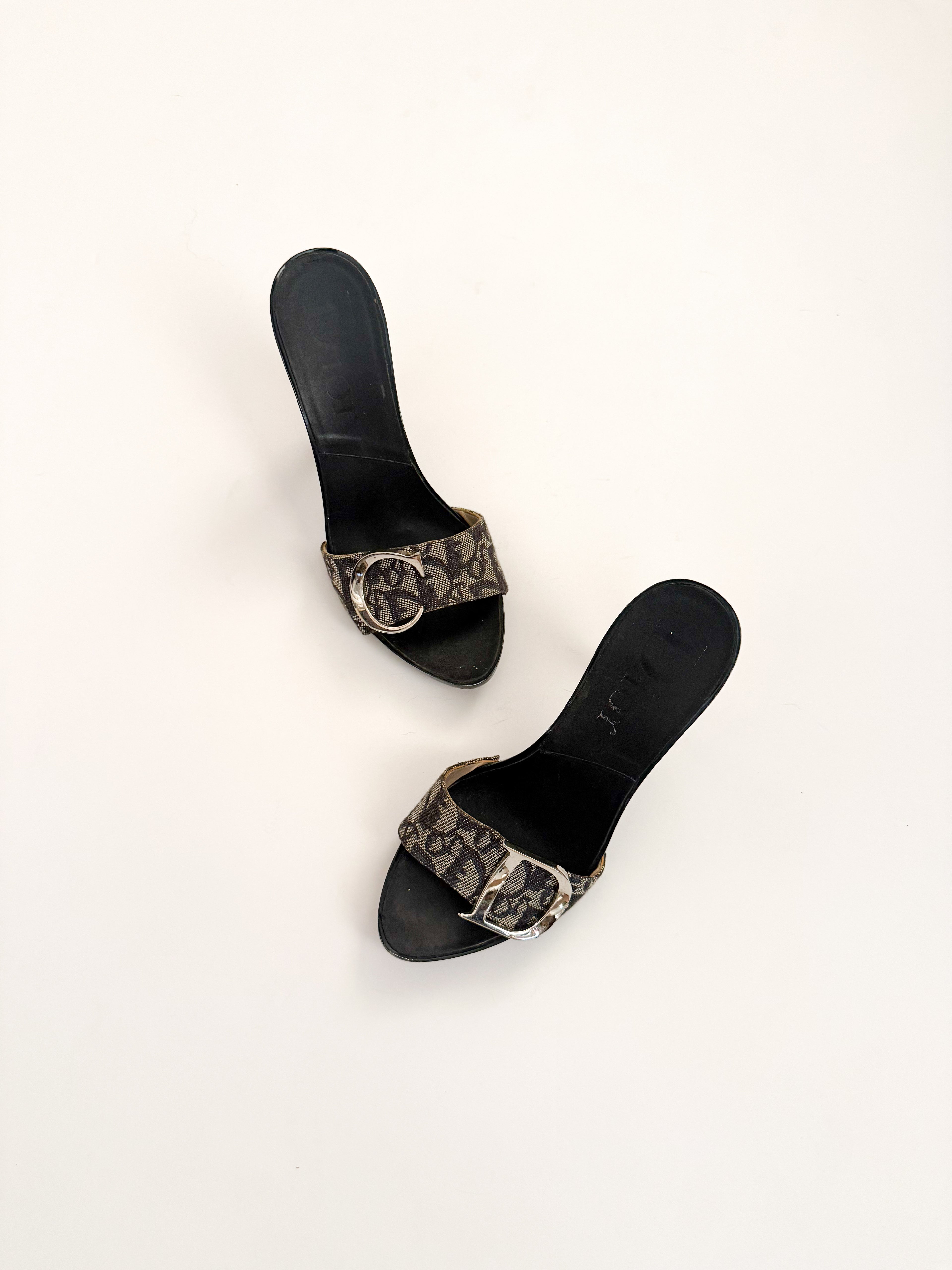 Christian Dior Blue Monogram Canvas Trotter Heels