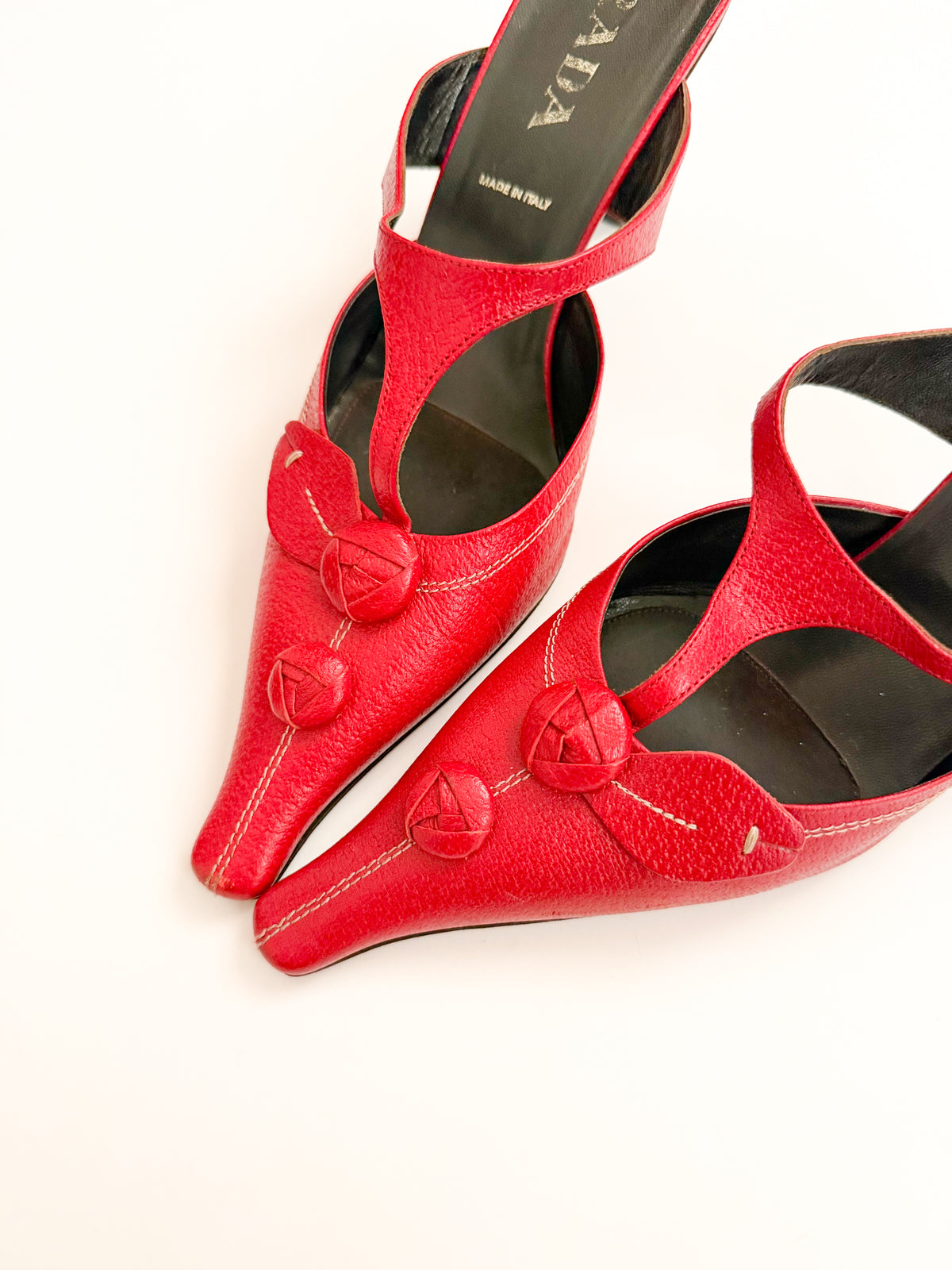 Prada S/S 2000 Red Flower Pointed Mules