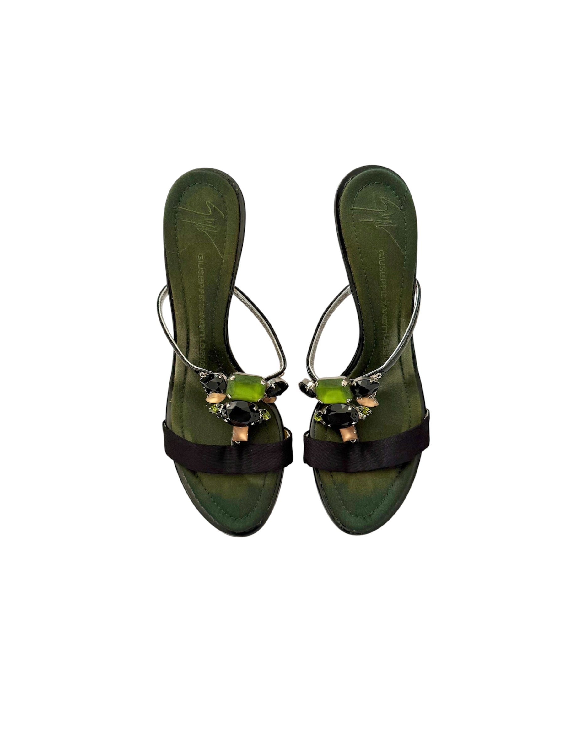Giuseppe Zanotti Emerald Green & Black Jewel Crystal Heels