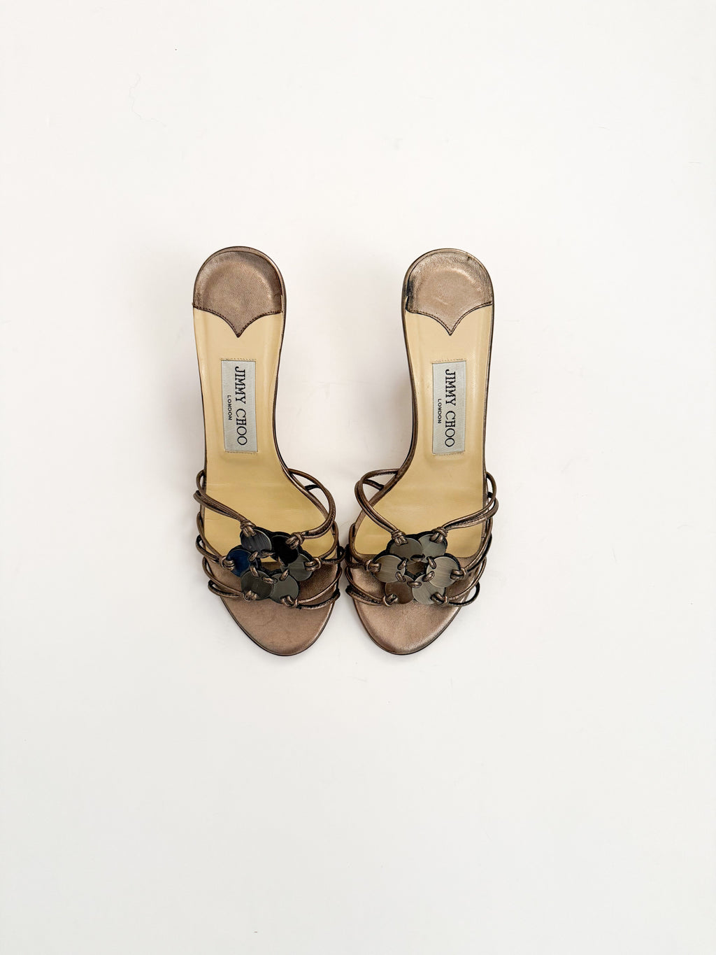 Jimmy Choo Silver Flower Kitten Heels