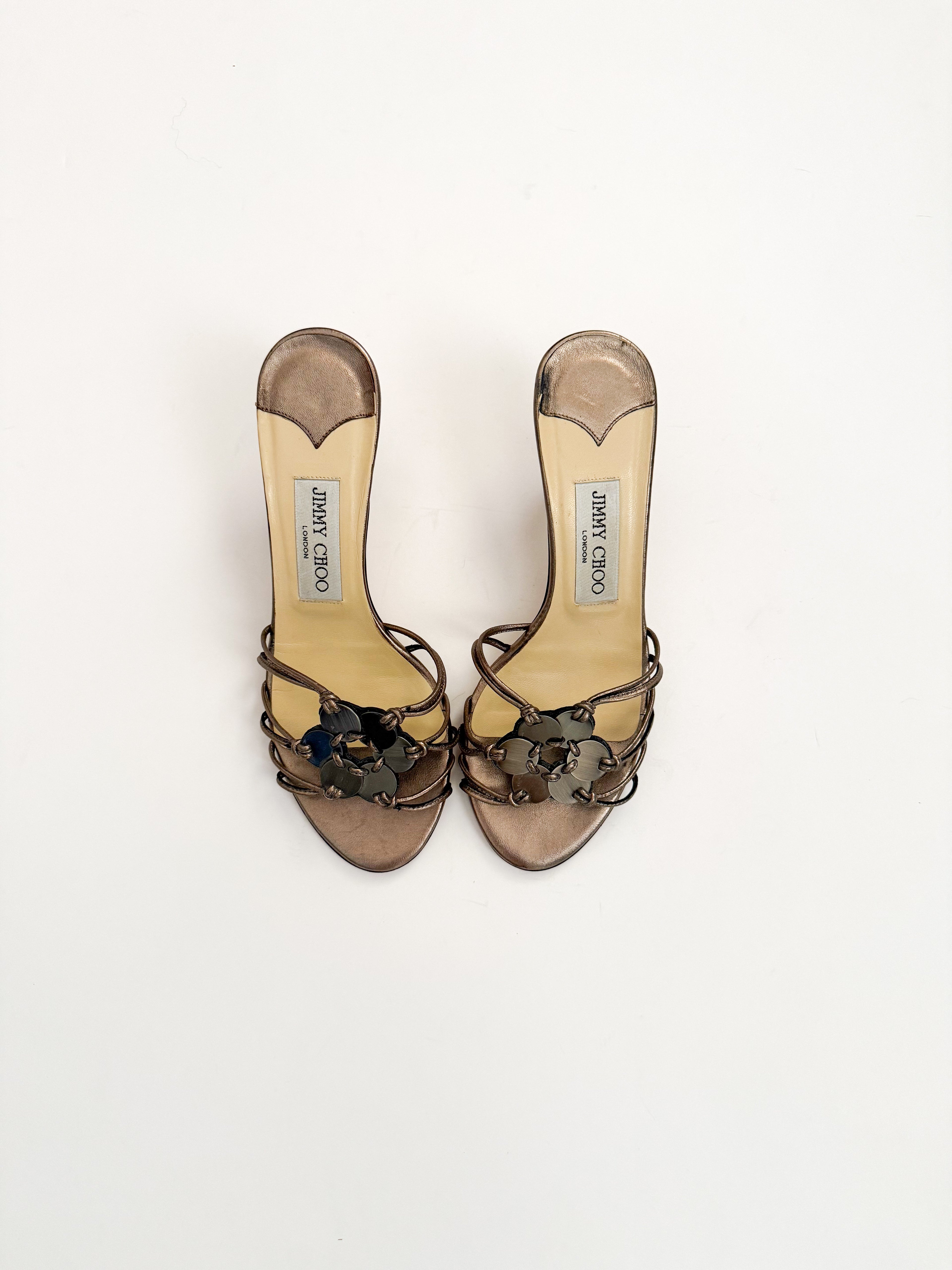 Jimmy Choo Silver Flower Kitten Heels