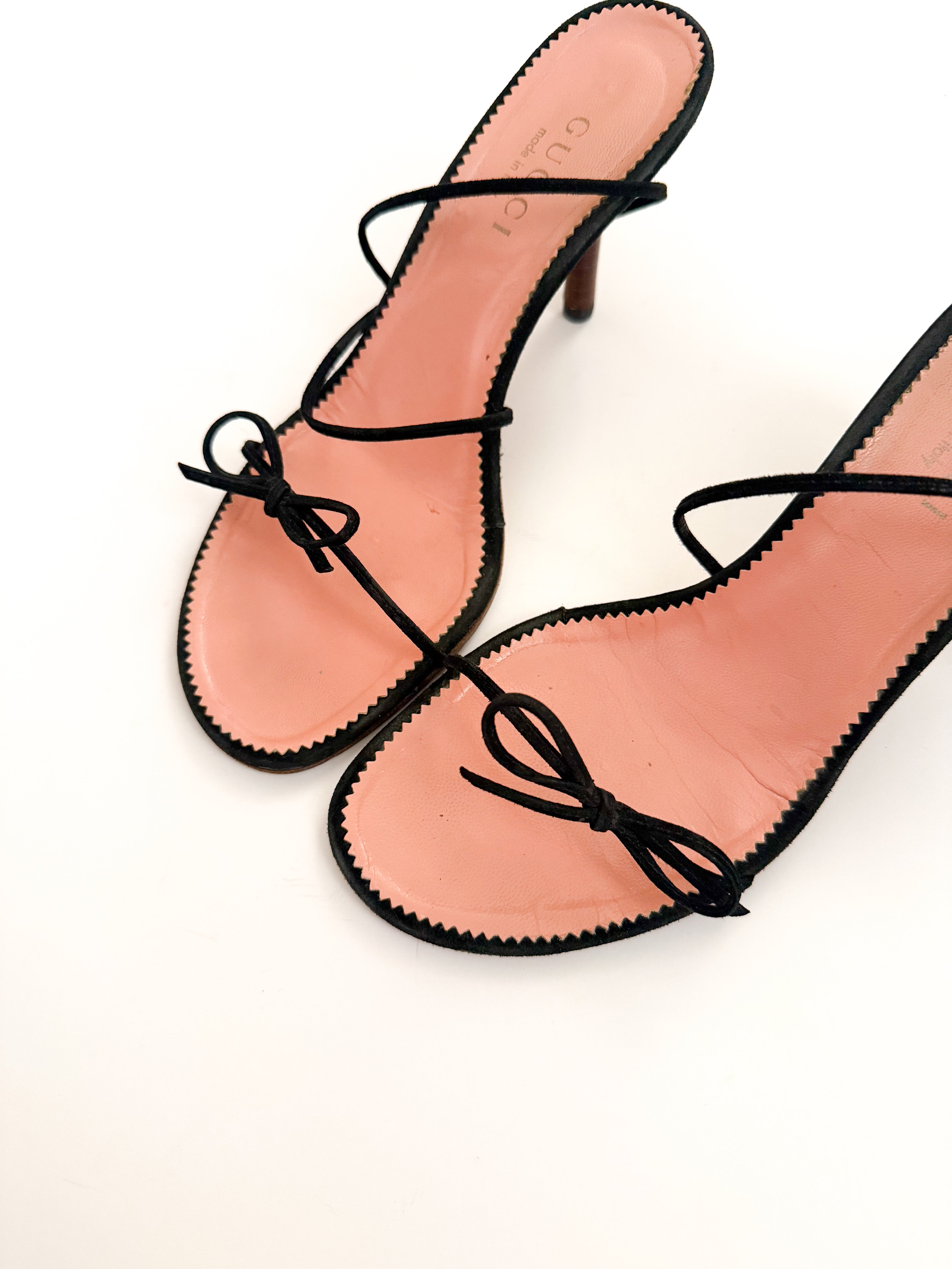 Gucci Thin Strappy Black Bow Heels