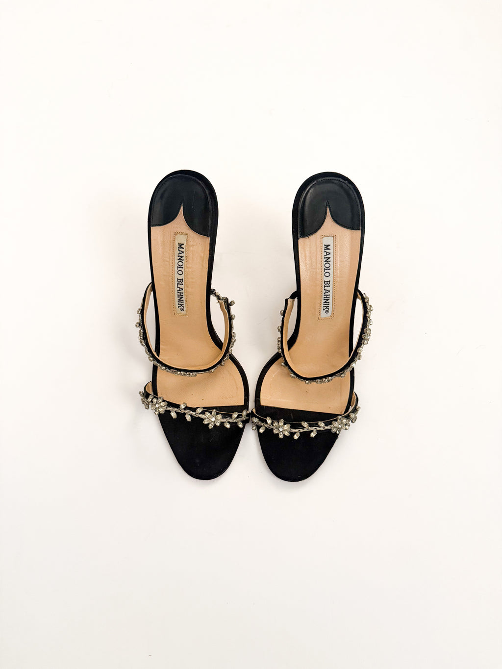 Manolo Blahnik Floral Crystal Black Heels