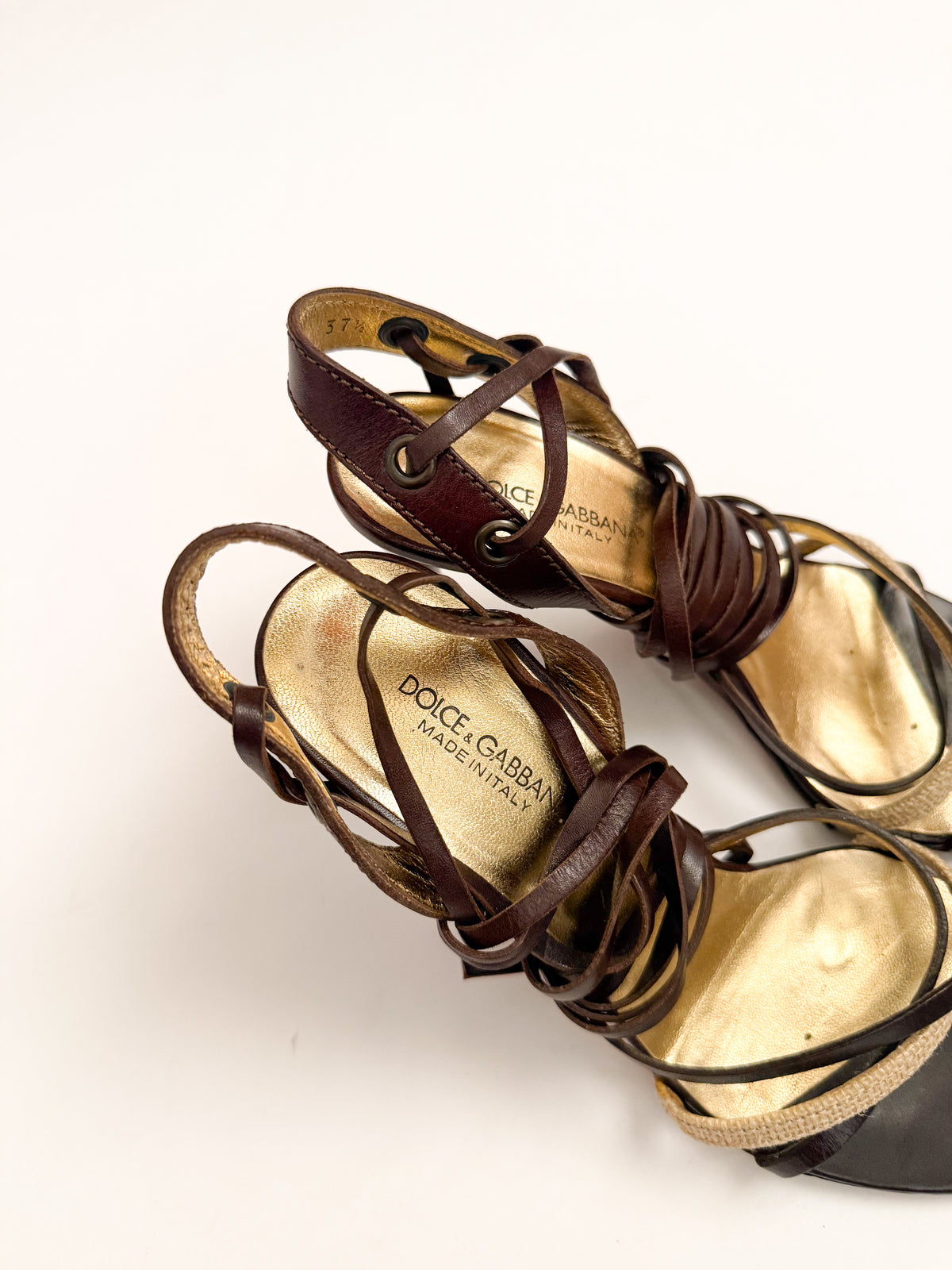 Dolce & Gabbana Brown Leather Lace Up Heels
