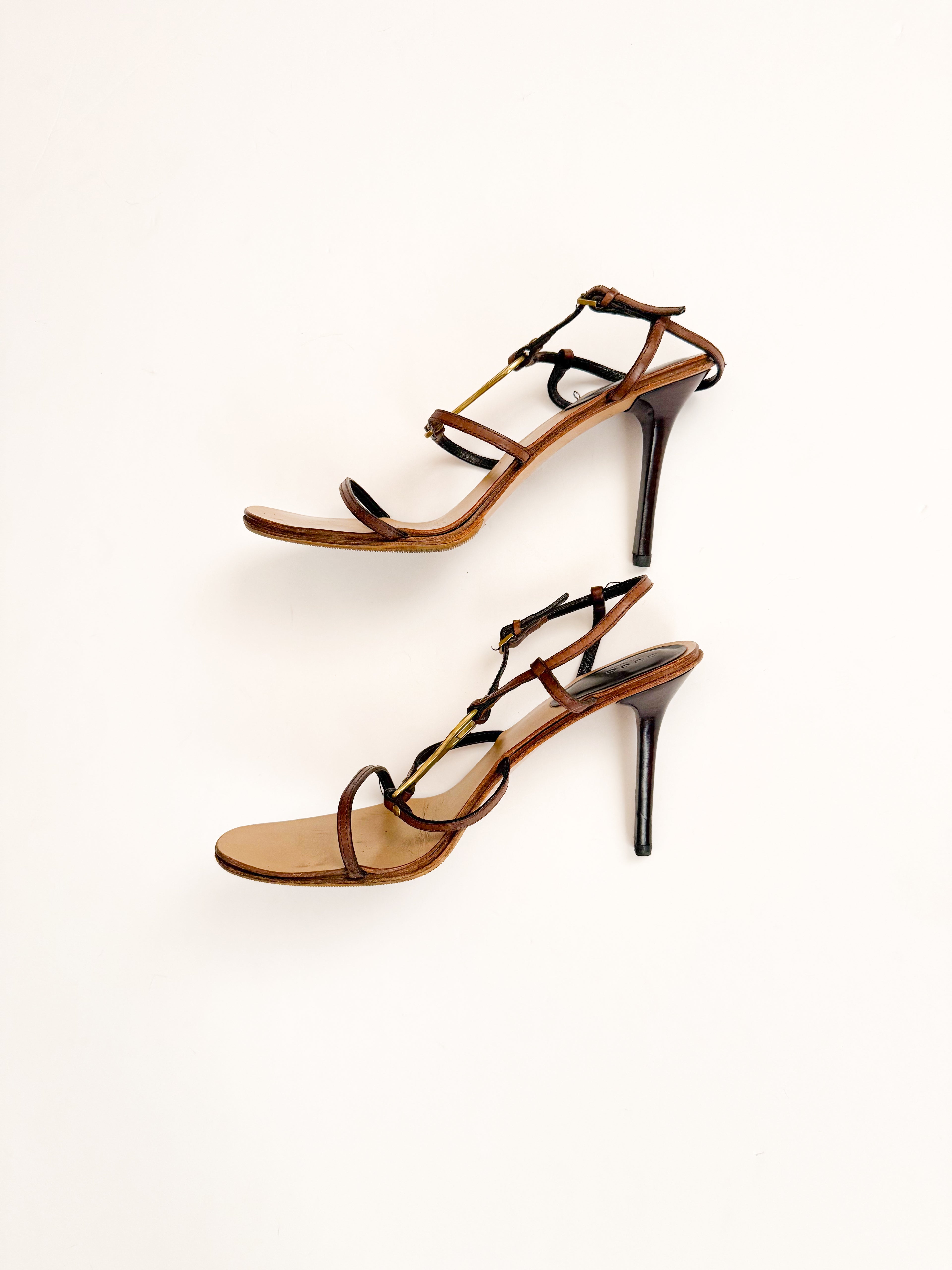 Gucci Horsebit Brown Strappy Leather Heels