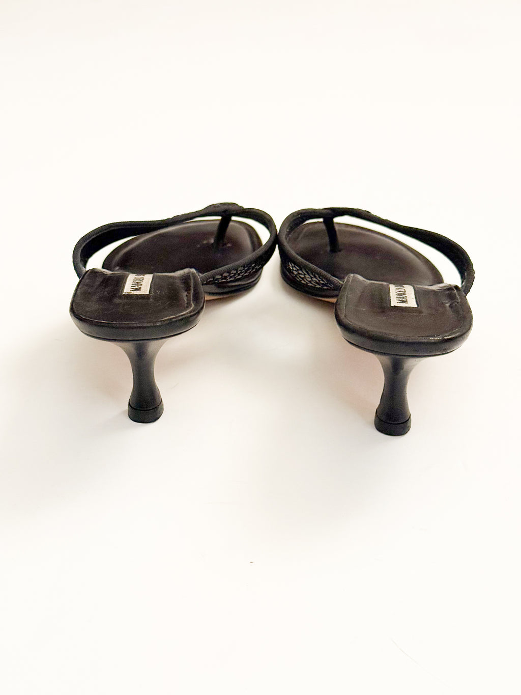 Manolo Blahnik Black Sequin Thong Heels