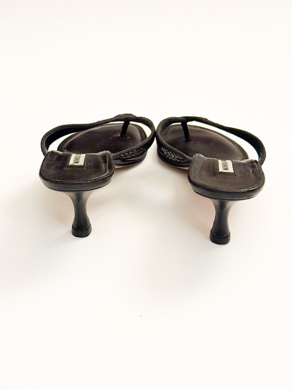 Manolo Blahnik Black Sequin Thong Heels