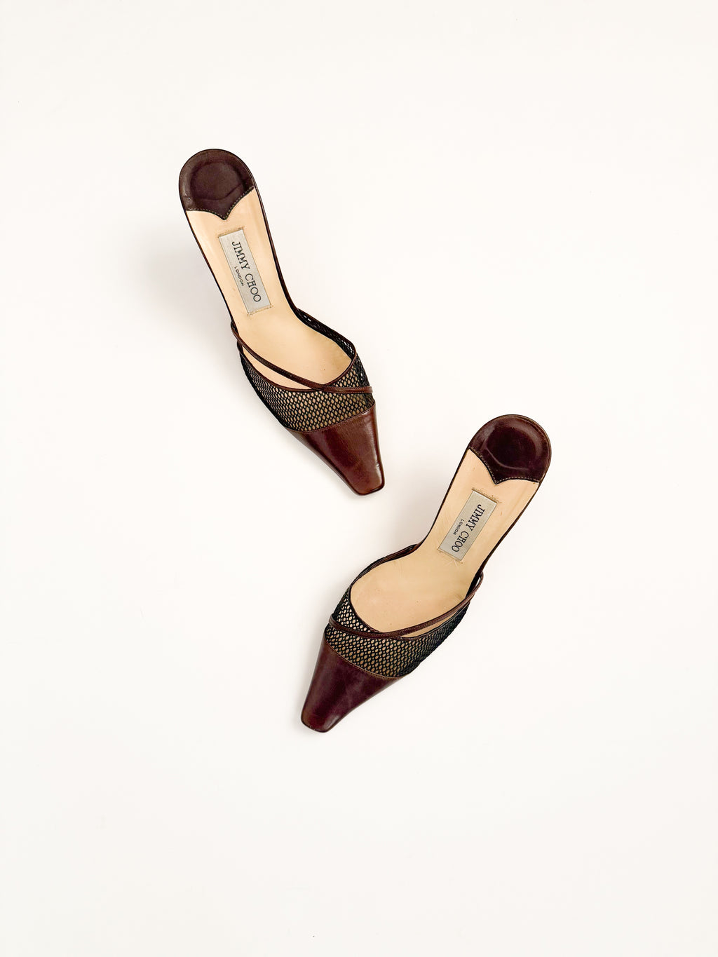 Jimmy Choo Brown Mesh Leather Mules