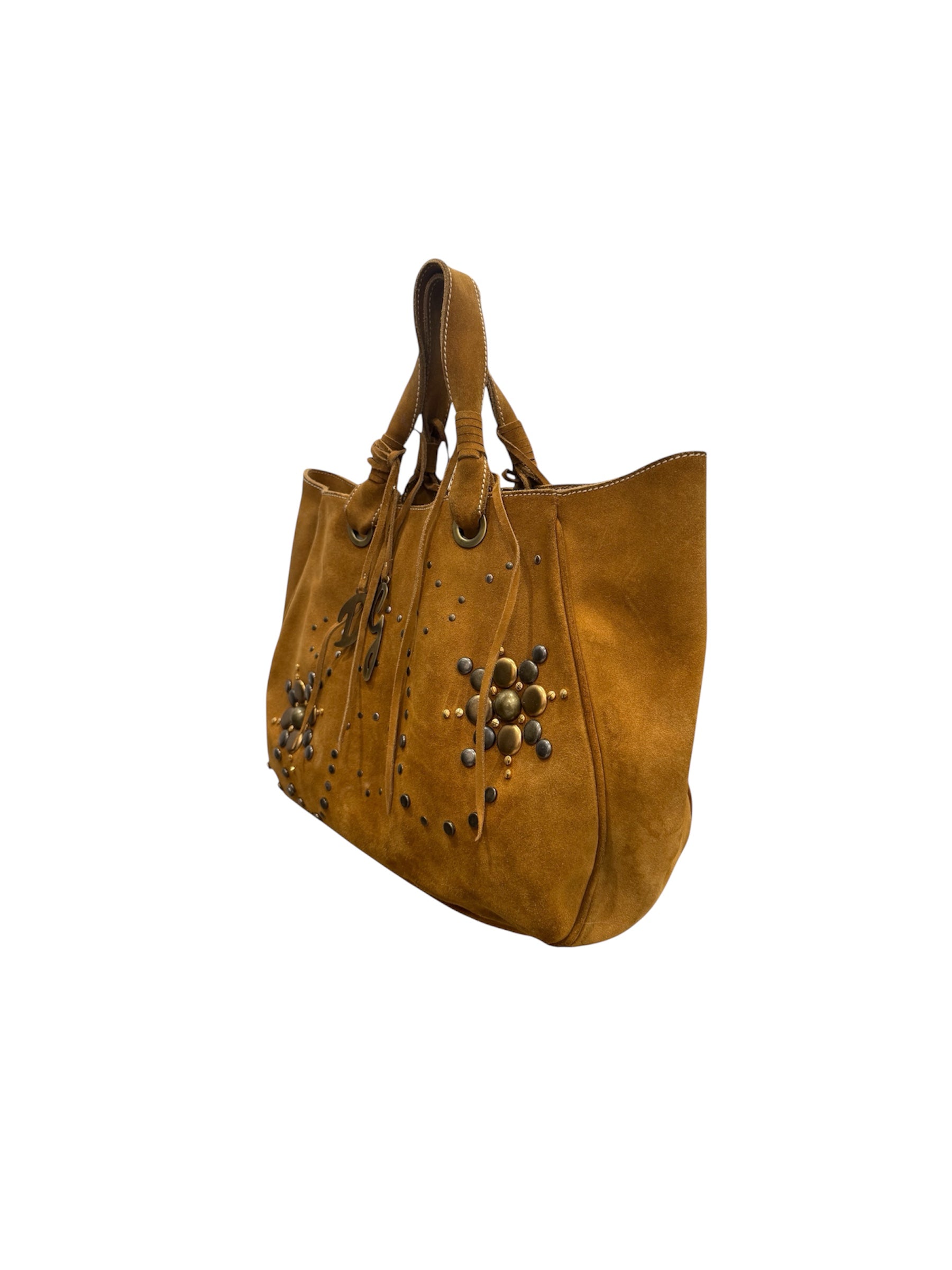 Dolce & Gabbana Tan Suede Studded Fringe Tote