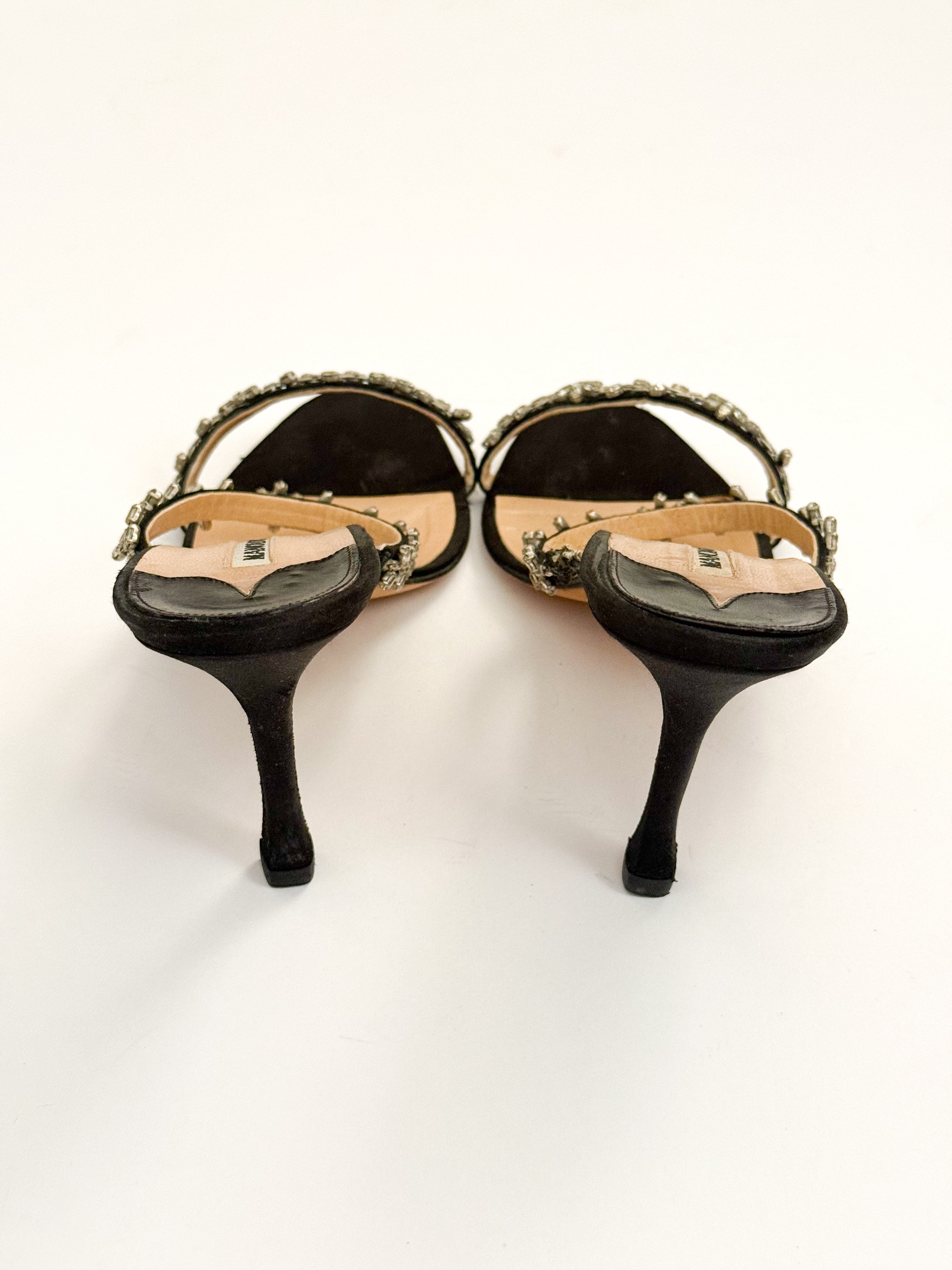 Manolo Blahnik Floral Crystal Black Heels
