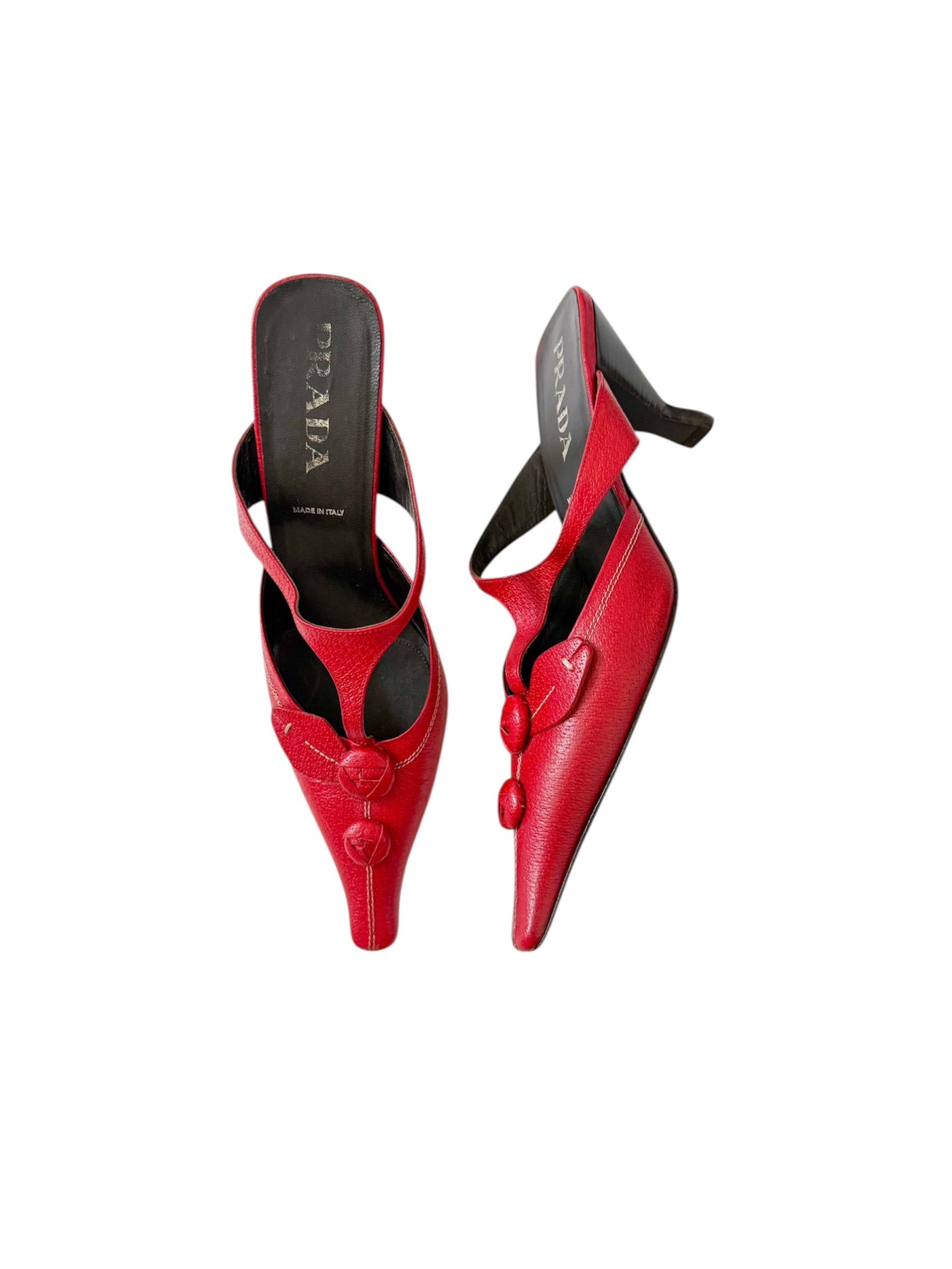 Prada S/S 2000 Red Flower Pointed Mules