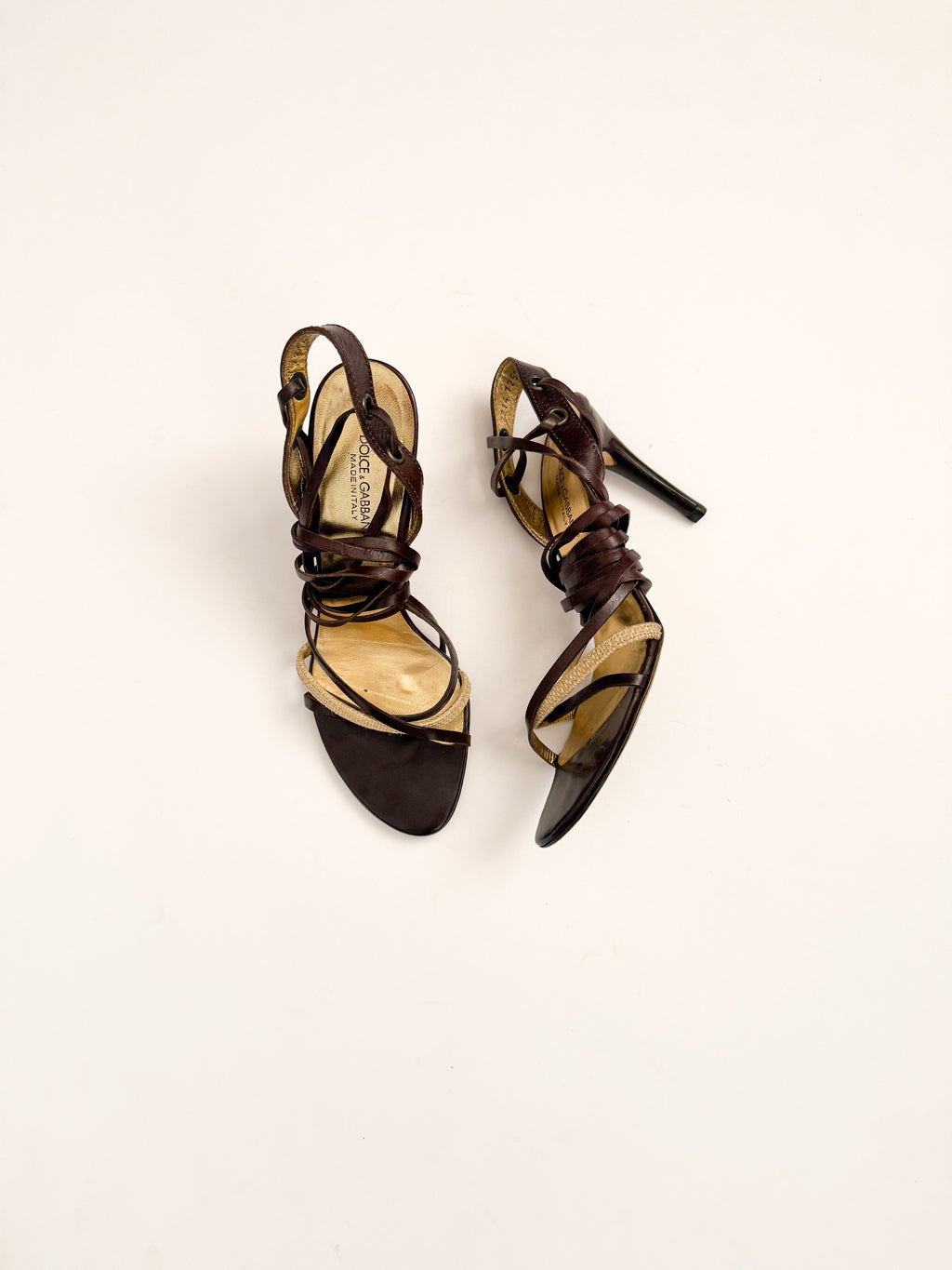 Dolce & Gabbana Brown Leather Lace Up Heels