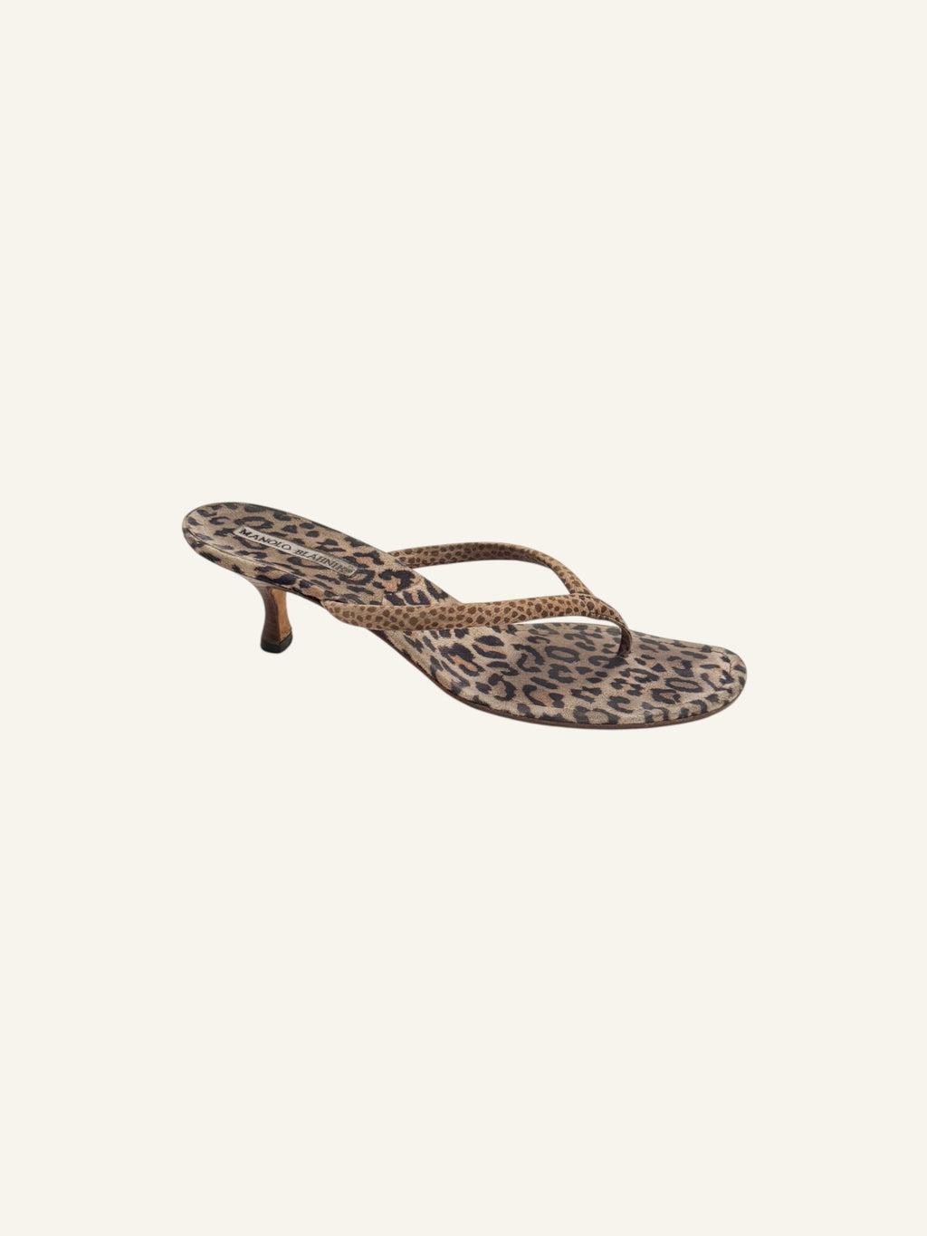 Manolo Blahnik Leopard Suede Thong Heels