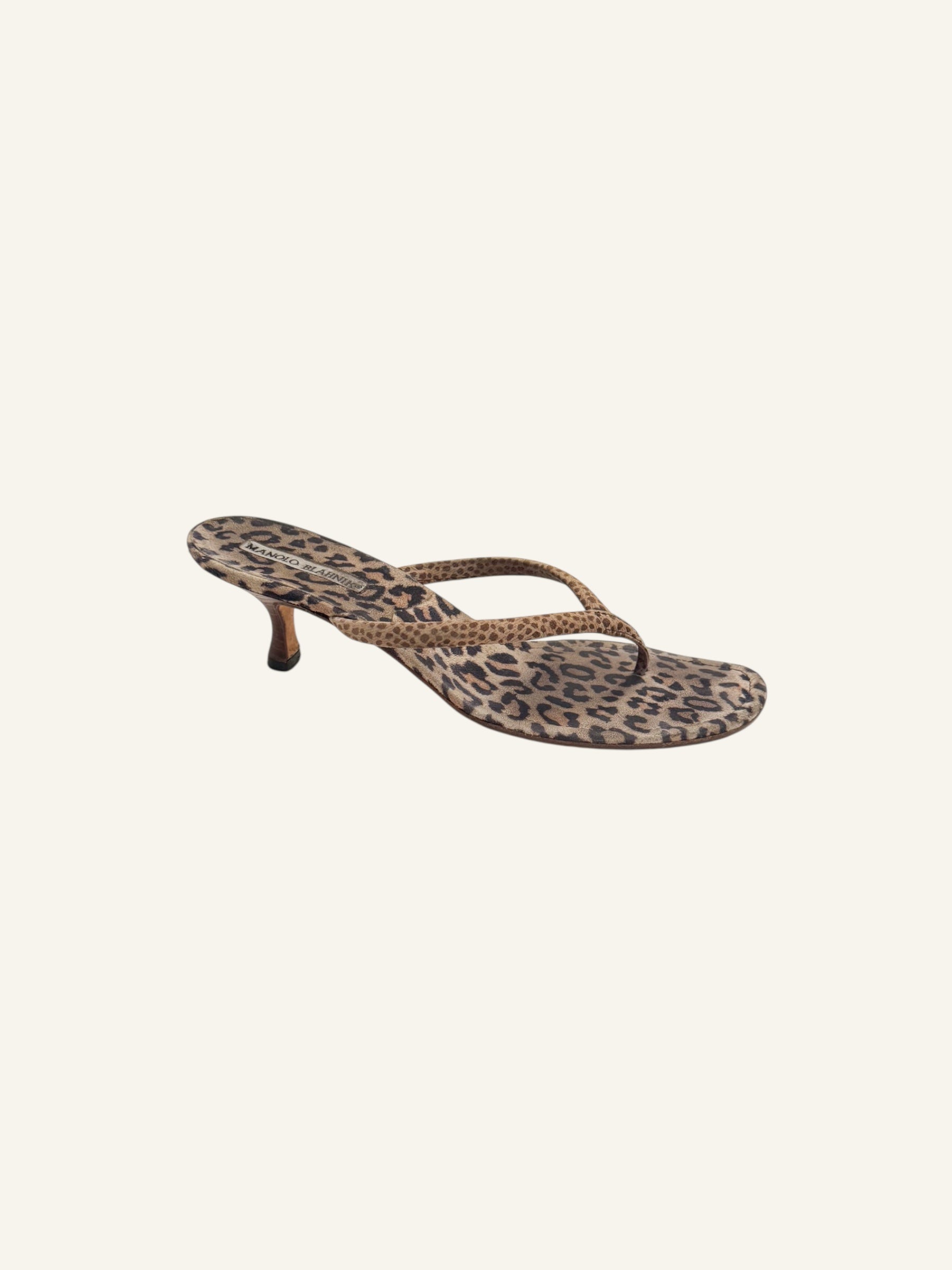 Manolo Blahnik Leopard Suede Thong Heels