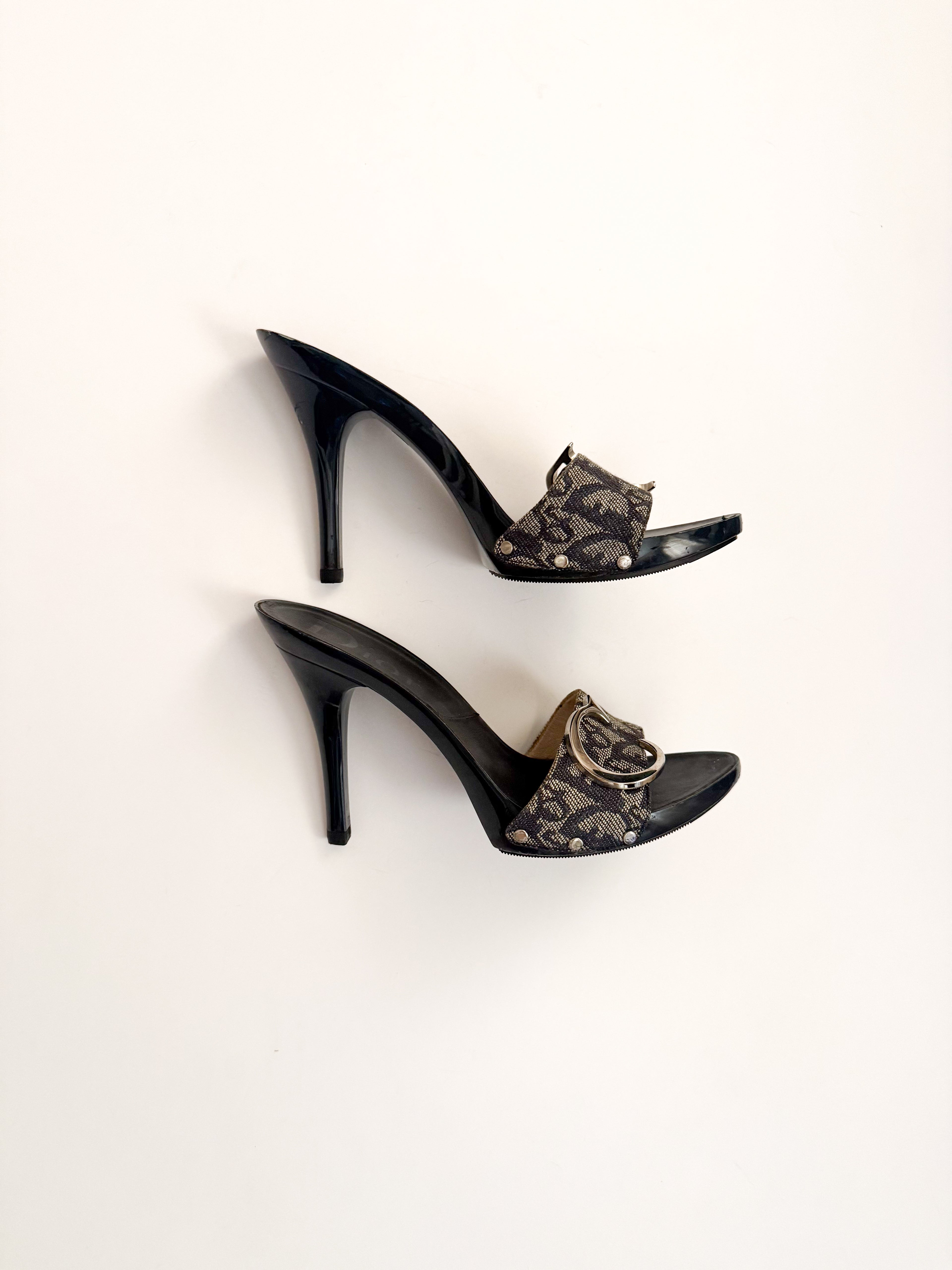Christian Dior Blue Monogram Canvas Trotter Heels