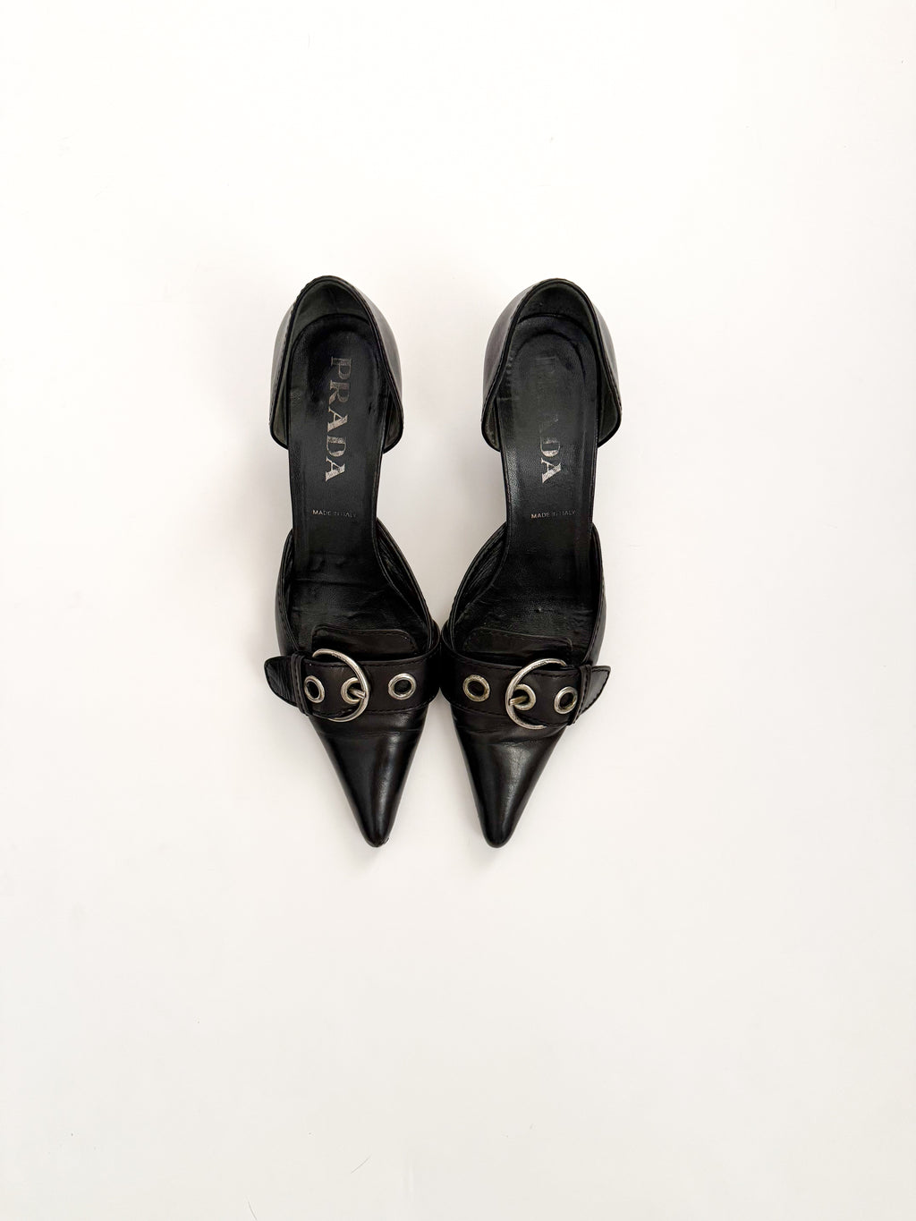 Prada S/S 2002 Black Buckle Leather d'Orsay Pumps