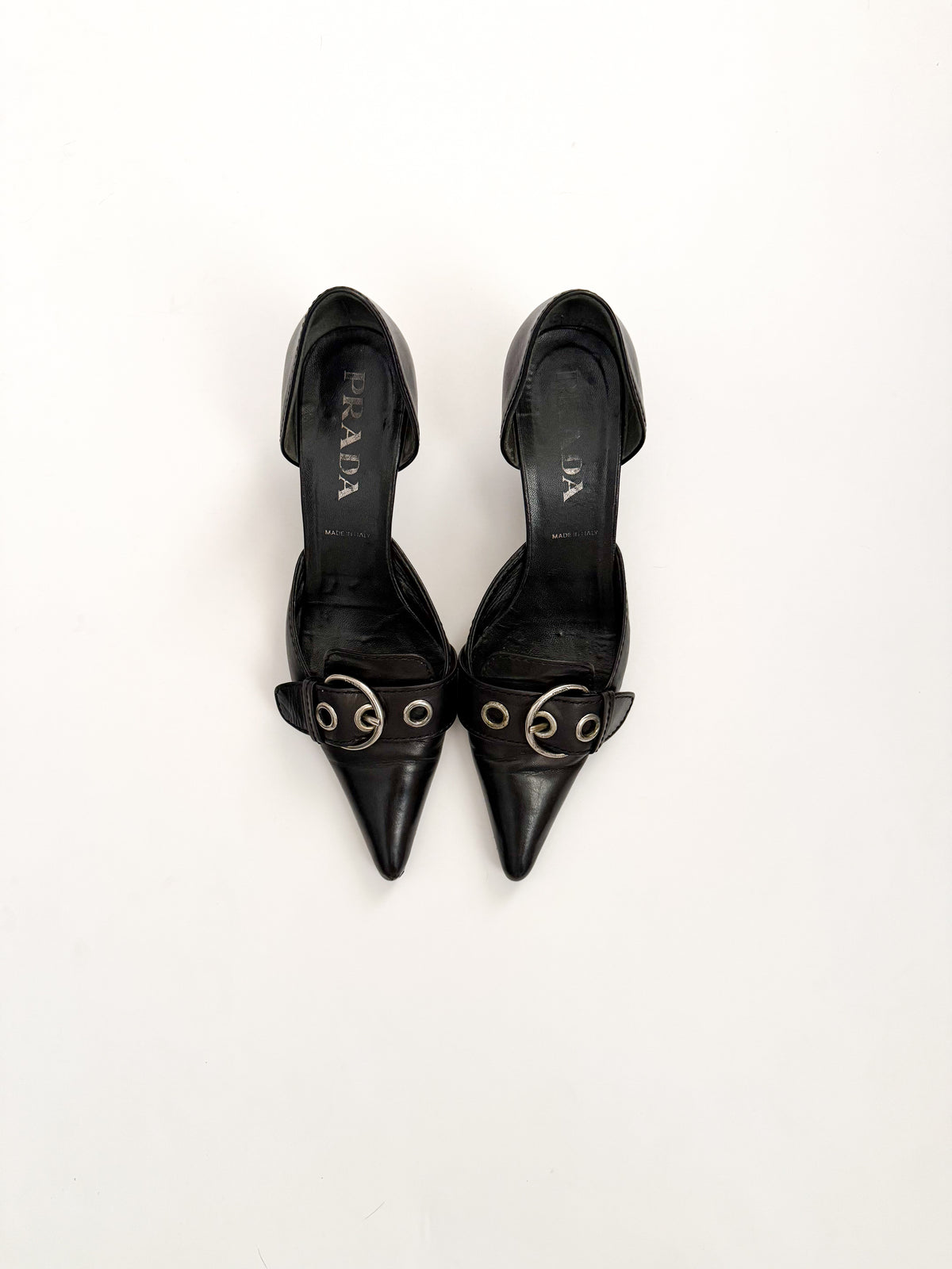Prada S/S 2002 Black Buckle Leather d'Orsay Pumps