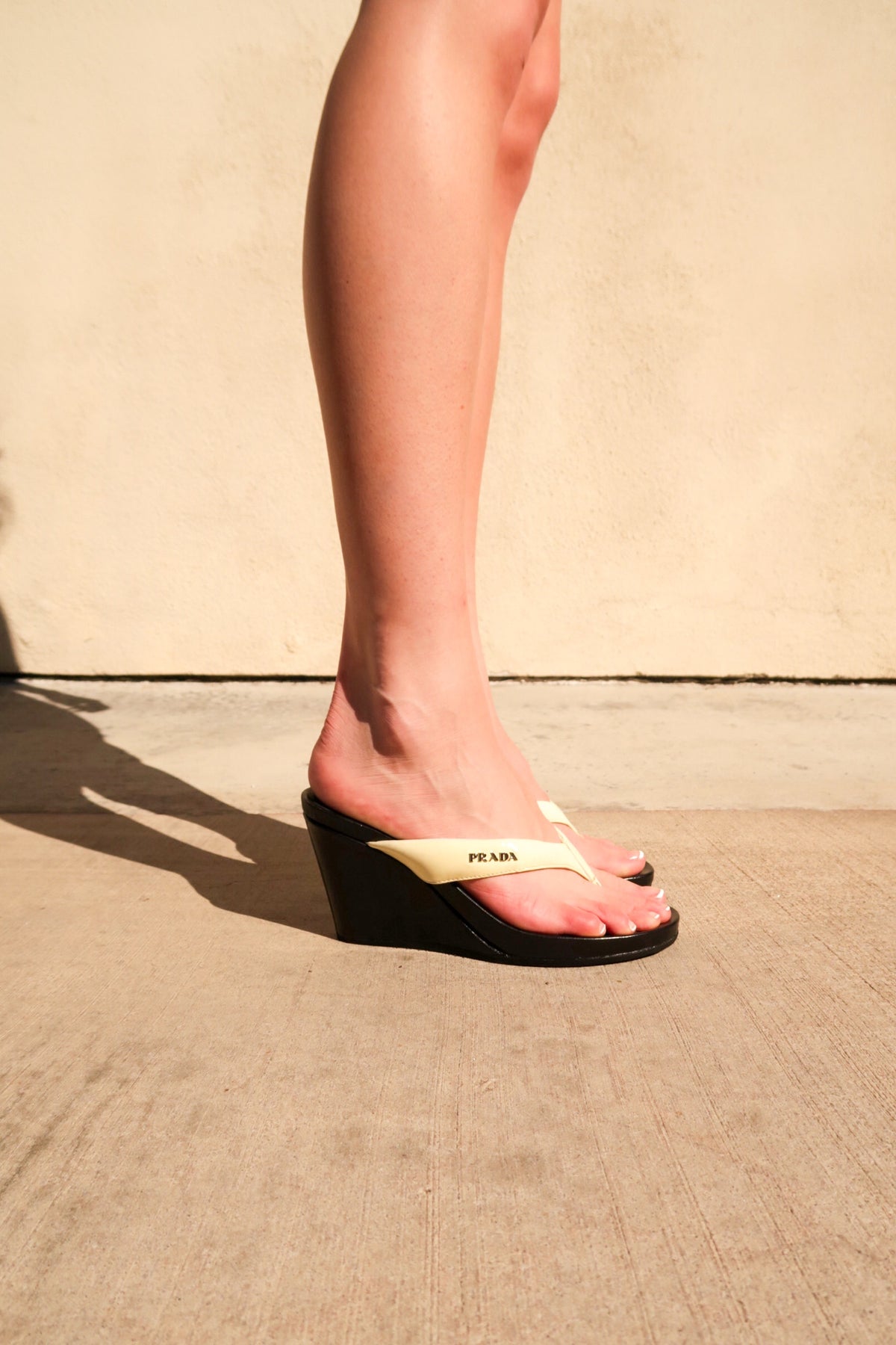 Prada Black Leather Thong Wedges