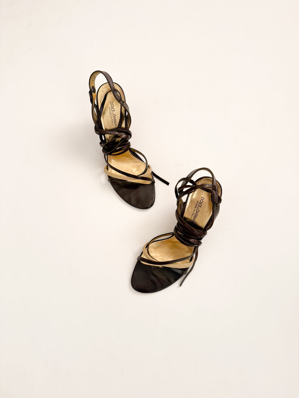 Dolce & Gabbana Brown Leather Lace Up Heels