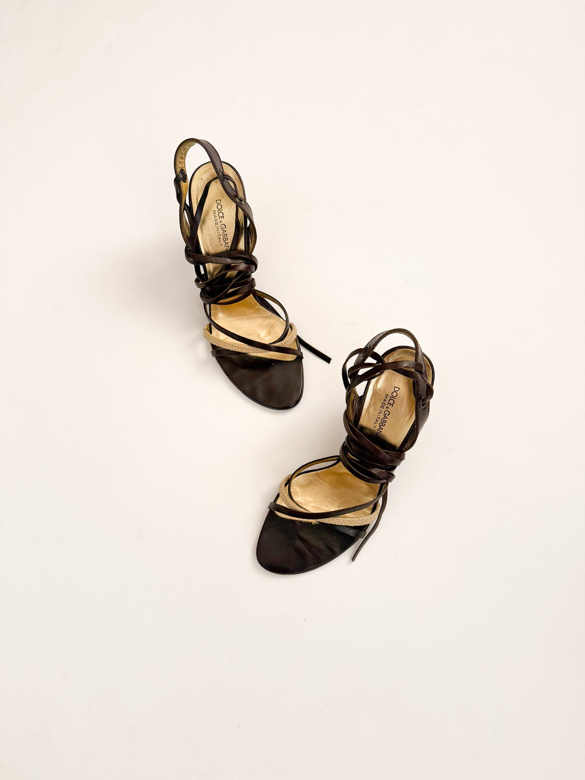 Dolce & Gabbana Brown Leather Lace Up Heels