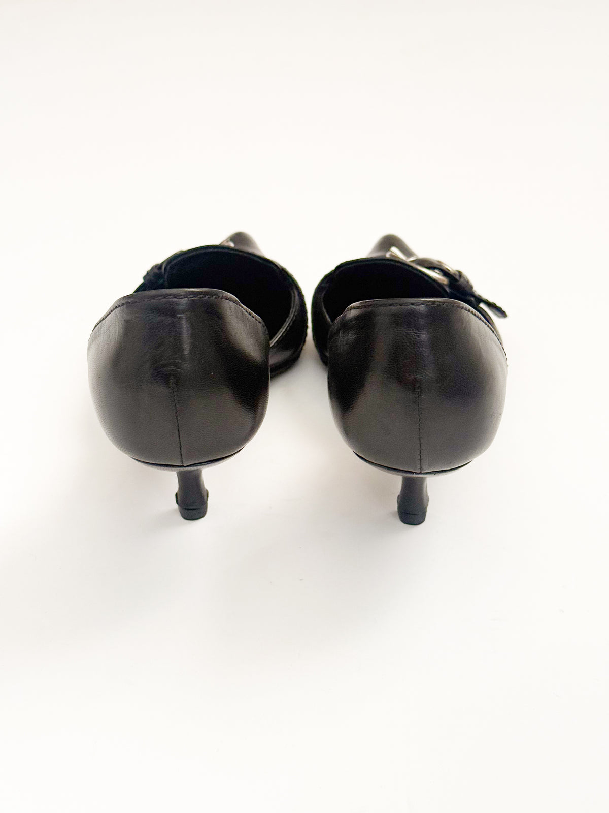 Prada SS2002 Black Buckle Leather d'Orsay Pumps
